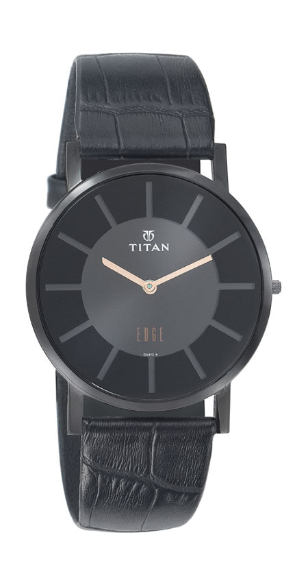 Titan Quartz Analog Black Dial Leather Strap Watch for Men