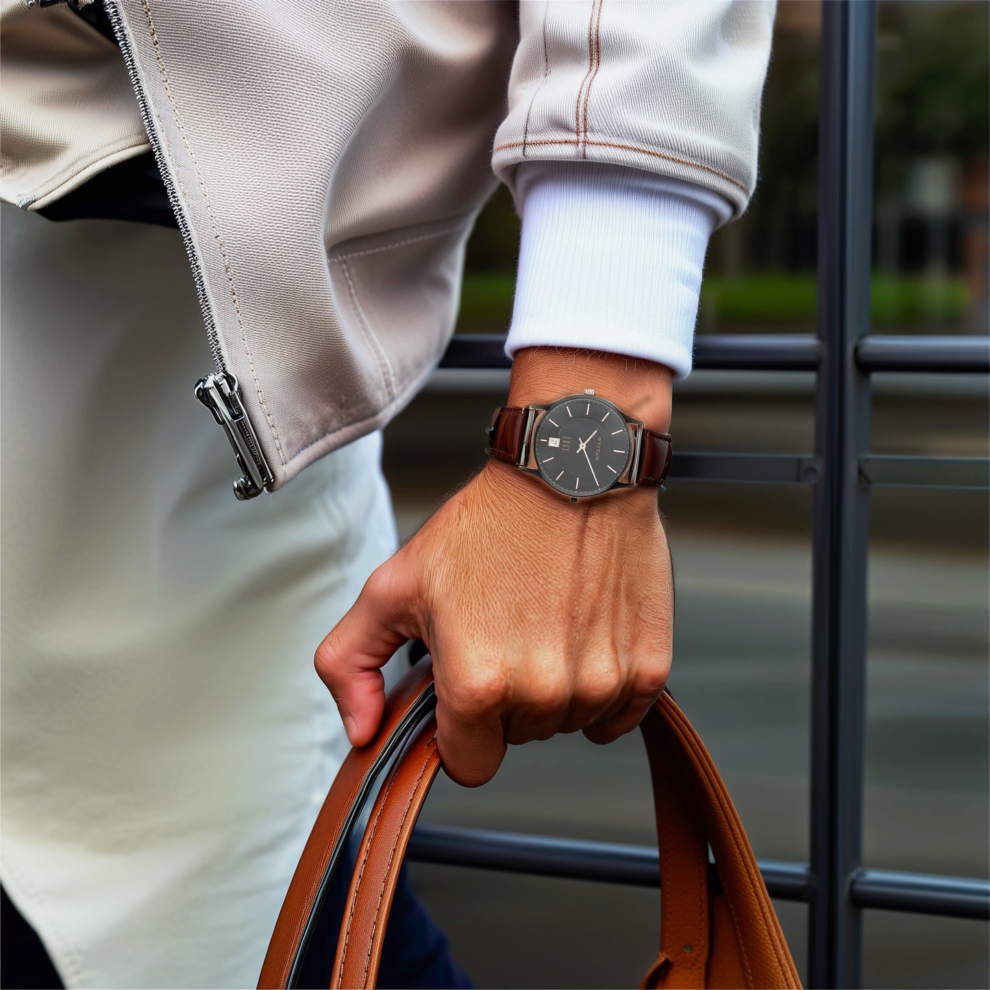 Titan Edge Brown Dial Analog with Date Leather Strap watch for Men