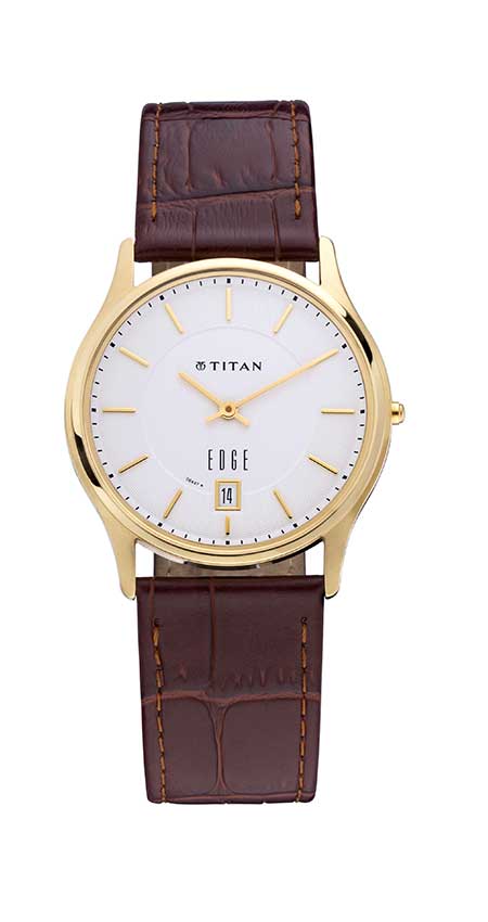 Titan Edge White Dial Analog with Date Leather Strap Watch for Men