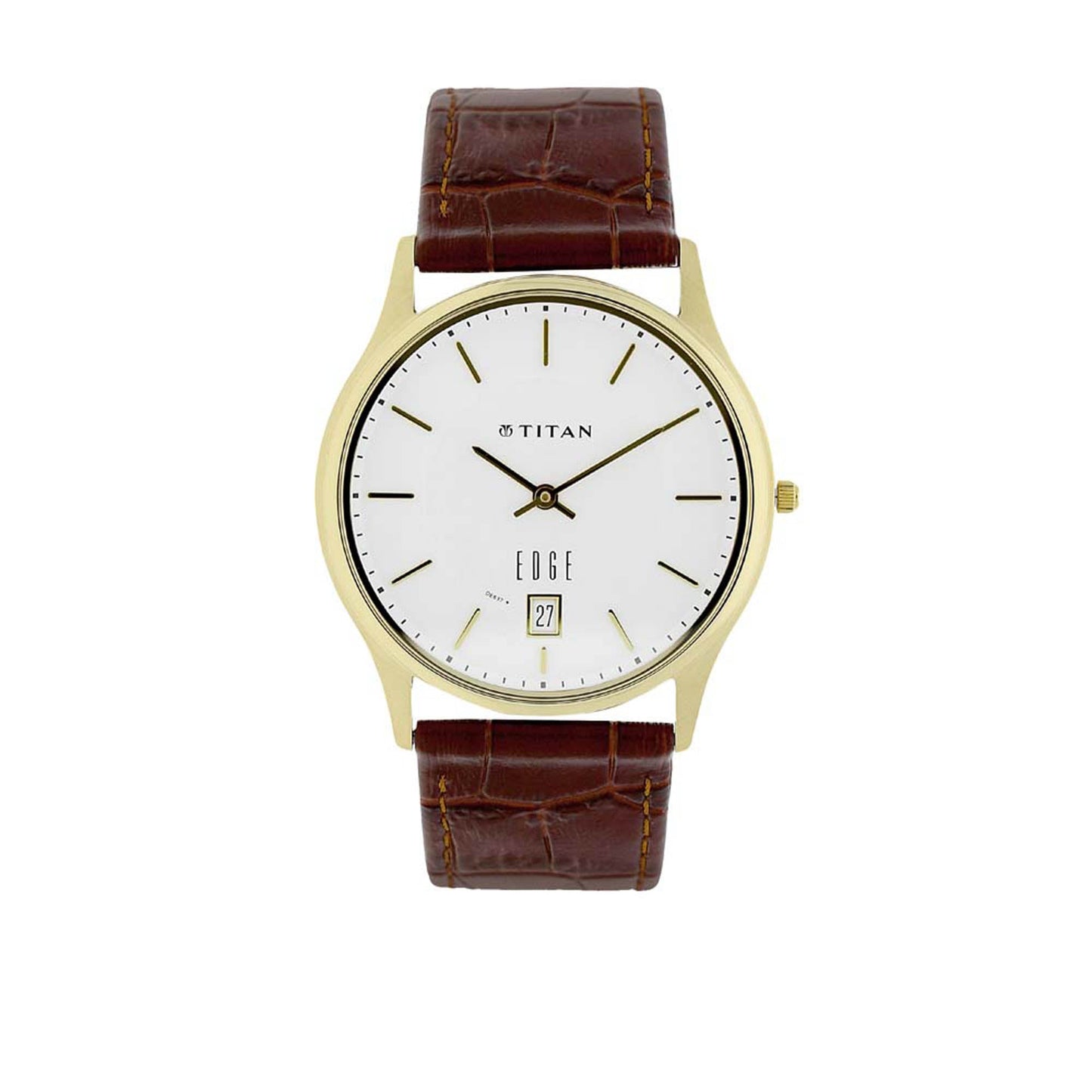 Titan Edge White Dial Analog with Date Leather Strap Watch for Men