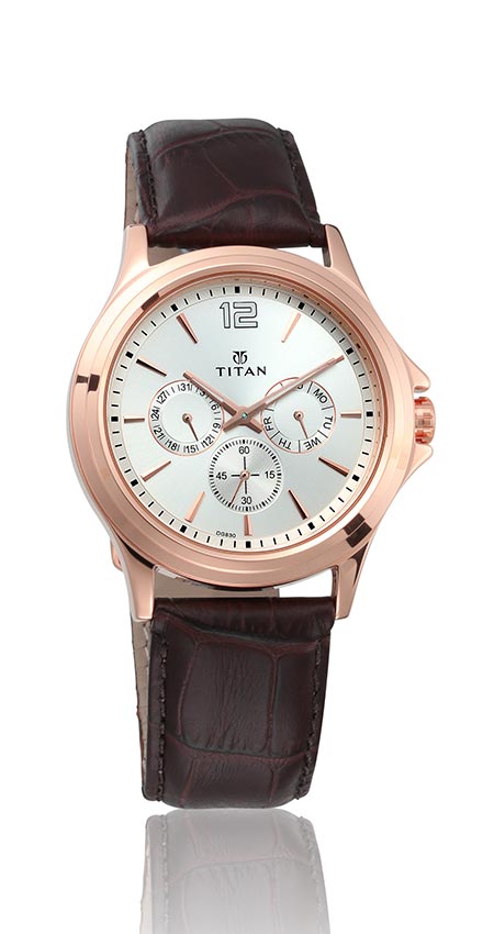 Titan Quartz Multifunction White Dial Leather Strap Watch for Men