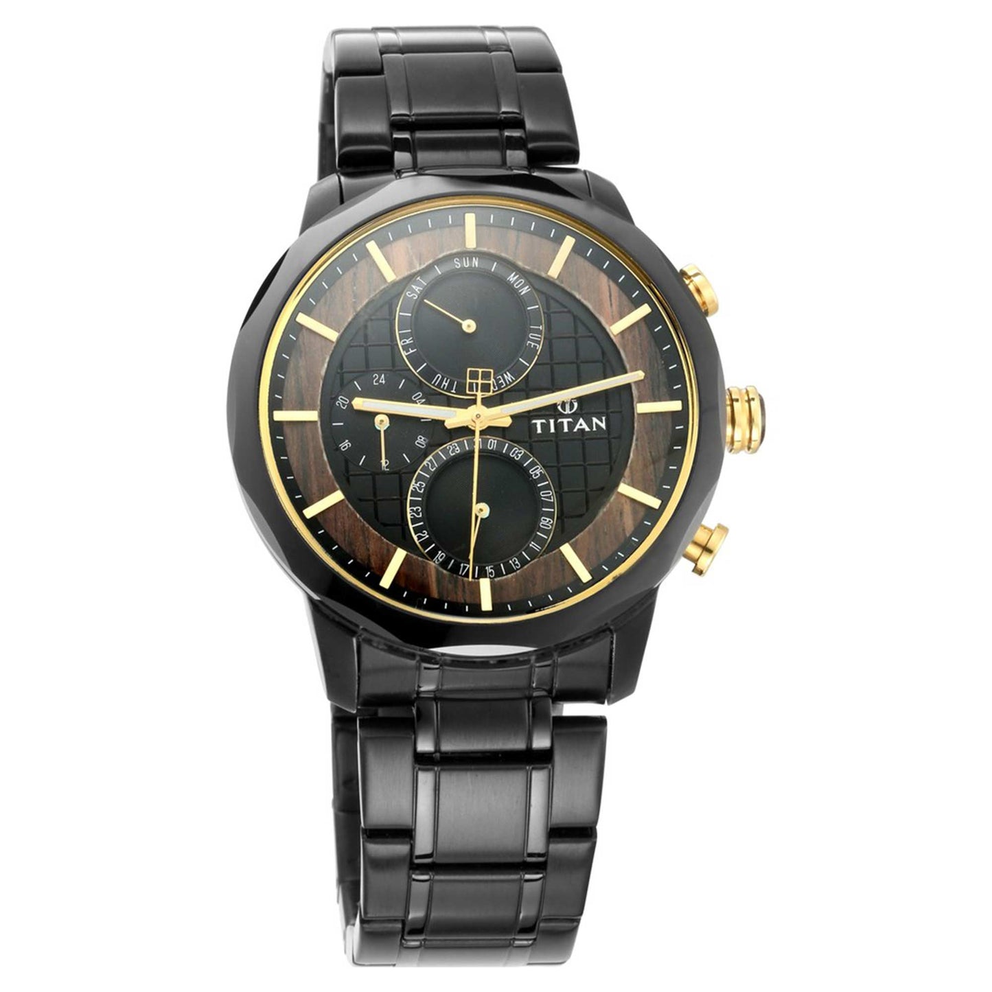 Titan Quartz Multifunction Black Dial Metal Strap Watch for Men