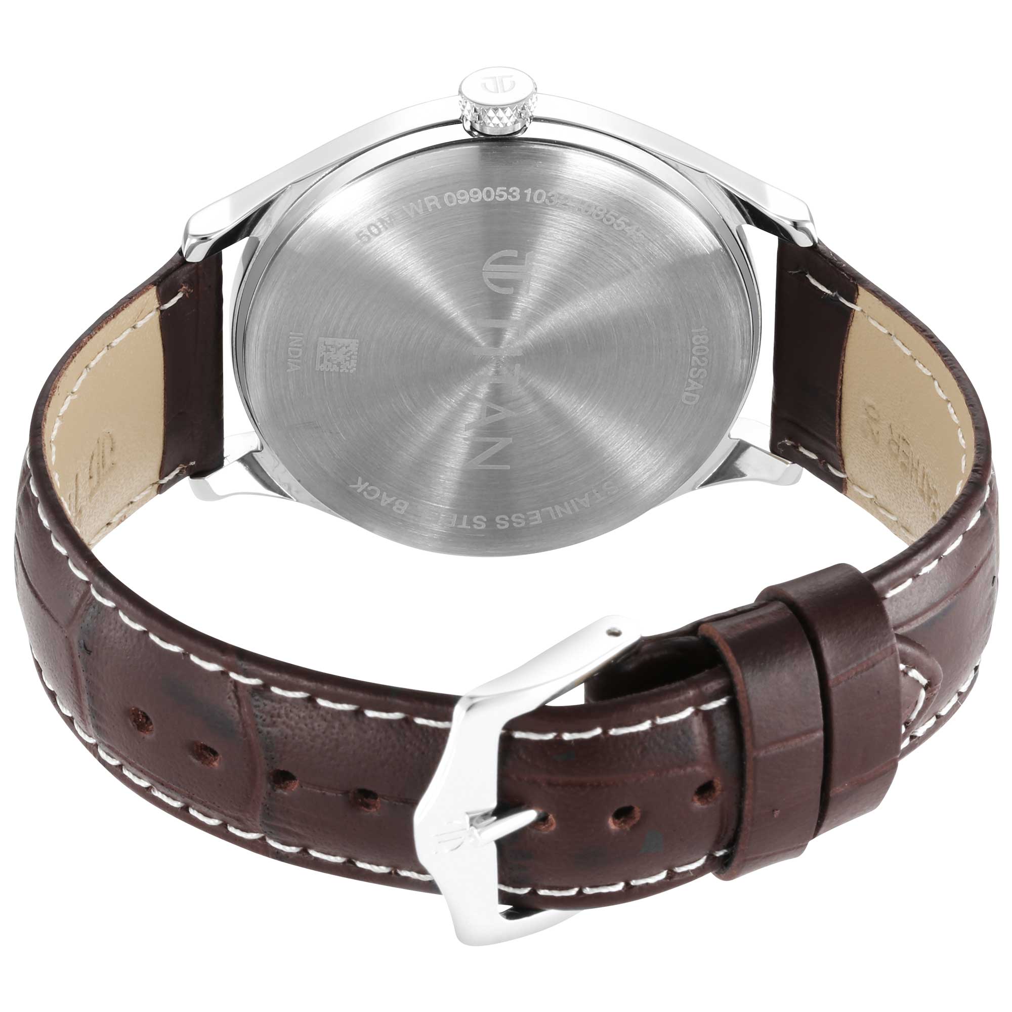 Titan Trendsetters Dark Brown Dial Analog Leather Strap watch for Men