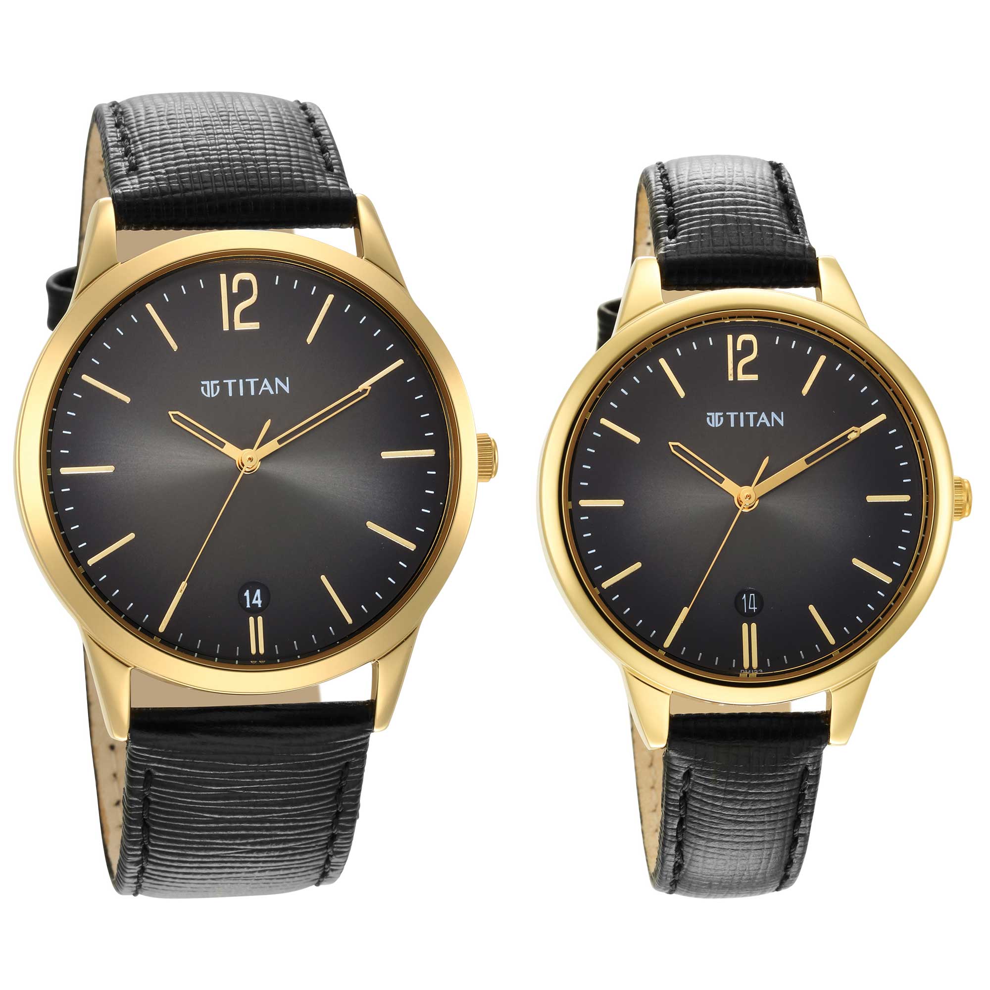 Titan Bandhan Anthracite Dial Analog Leather Strap watch for Couple