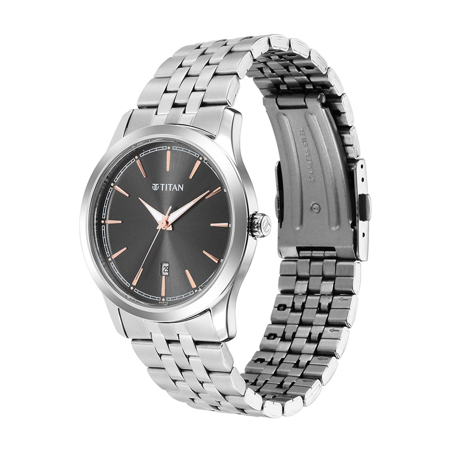 Titan Quartz Analog Anthracite Dial Stainless Steel Strap Watch for Men