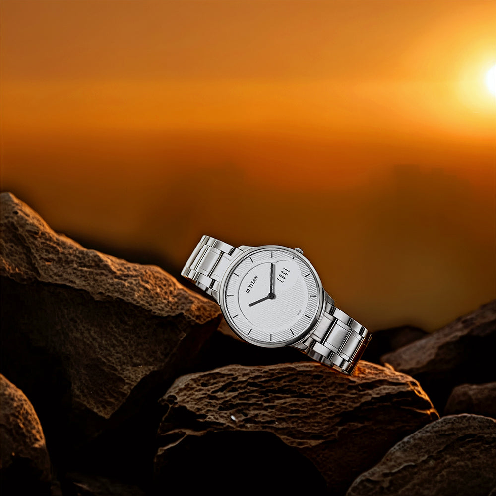 Edge Metal Silver Dial Stainless Steel Strap Watch for Men – Titan