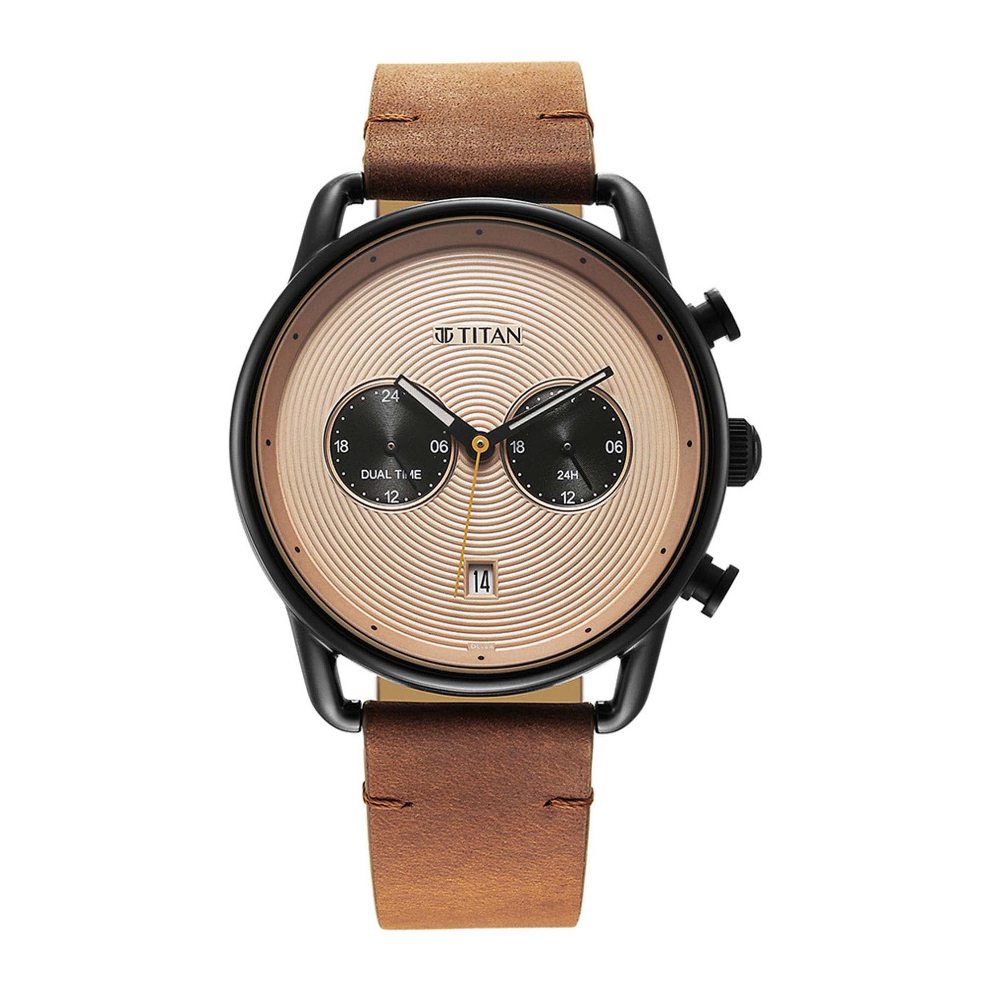 Titan Retro Analog Metal Leather Strap watch for Men