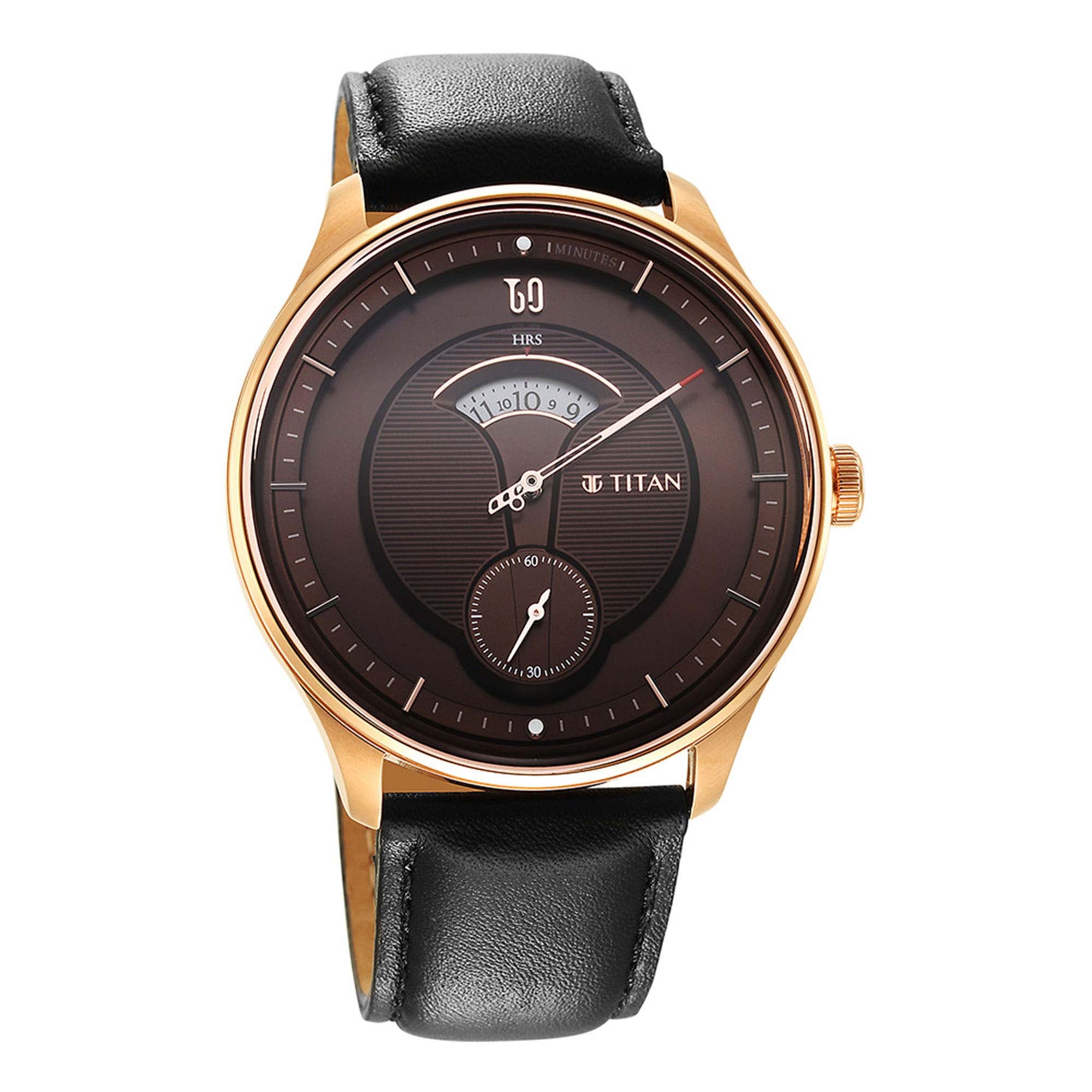 Titan Quartet Brown Dial Analog Leather Strap watch for Men