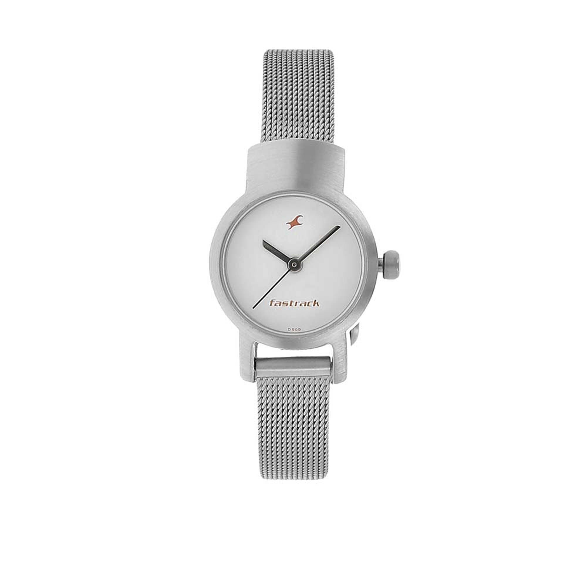 Fastrack Quartz Analog White Dial Metal Strap Watch for Girls