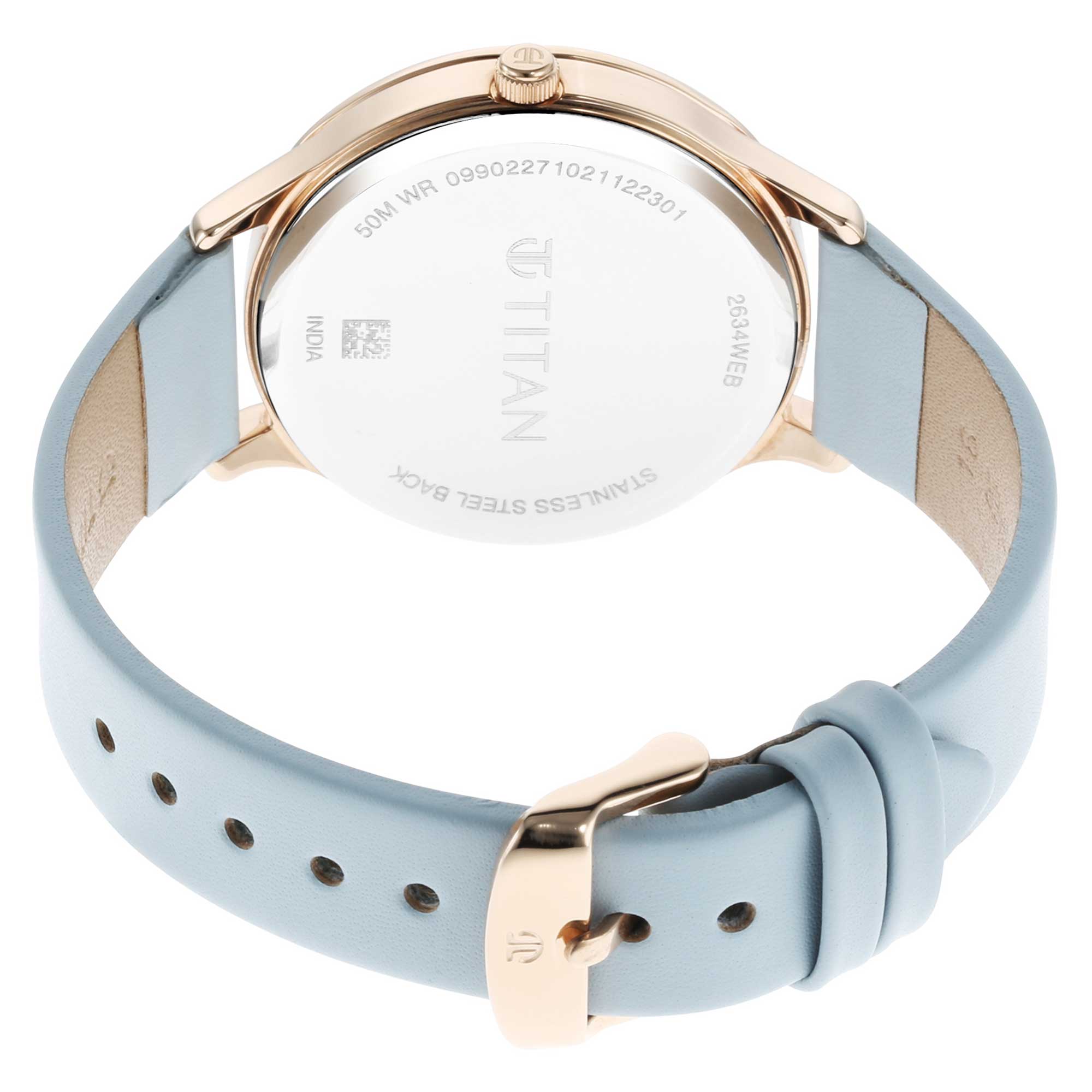 Titan Wander Blue Dial Women Watch With Leather Strap