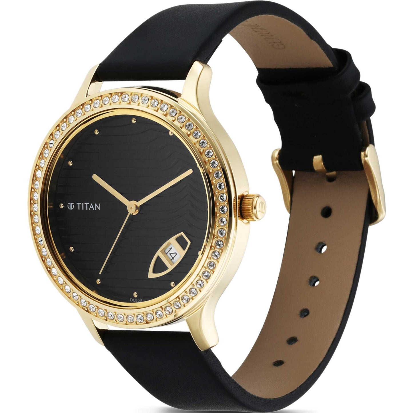 Titan Wander Black Dial Women Watch With Leather Strap
