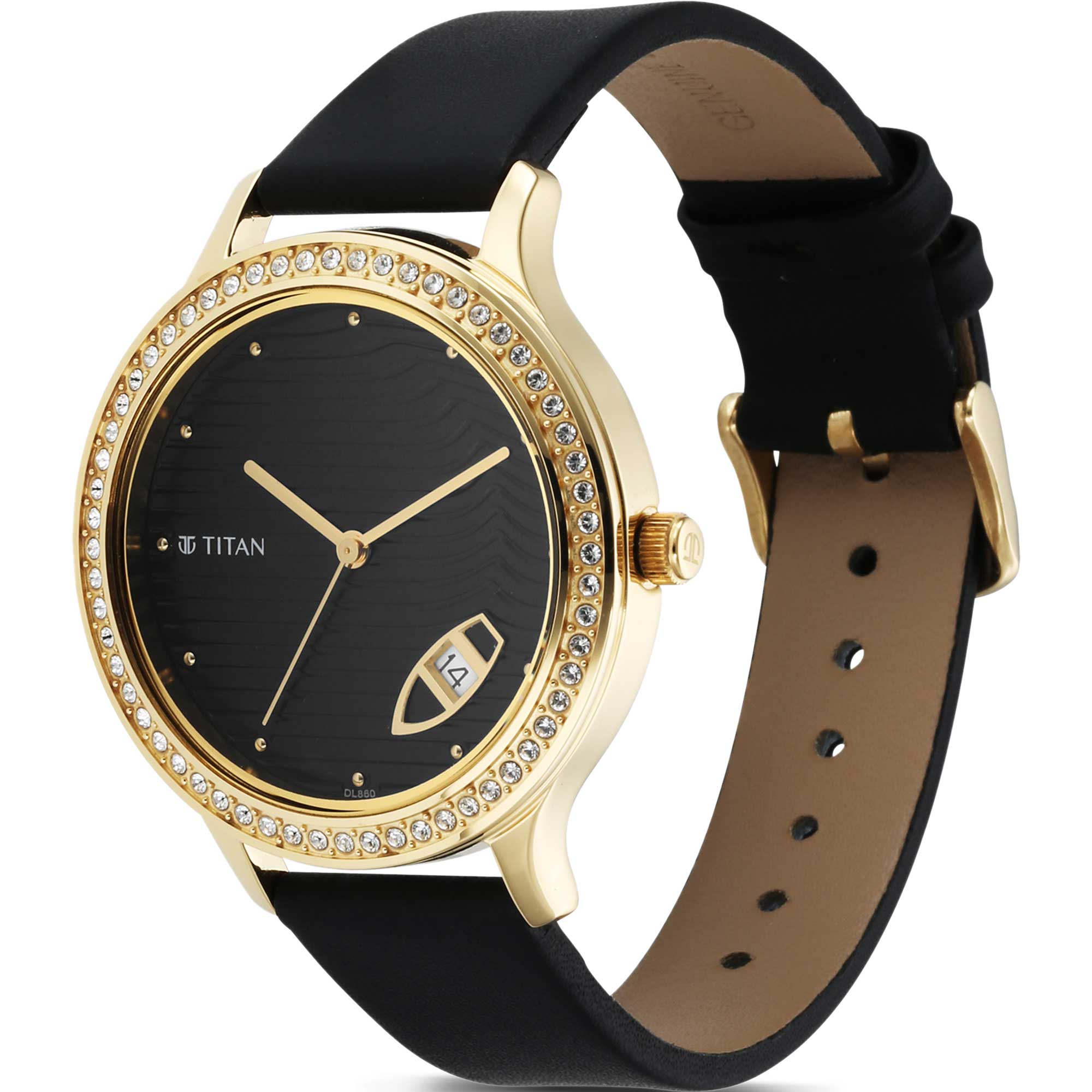 Titan Wander Black Dial Women Watch With Leather Strap