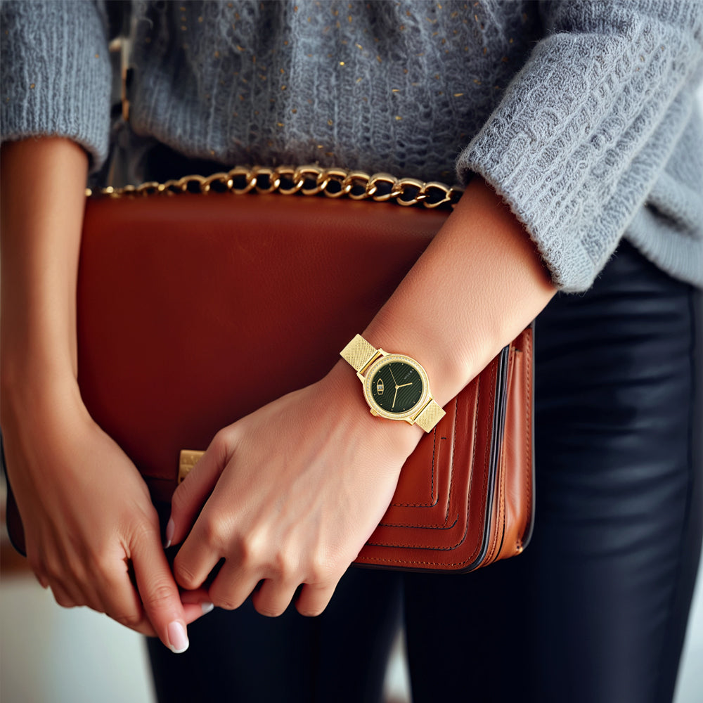 Titan Wander Green Dial Women Watch With Stainless Steel Strap