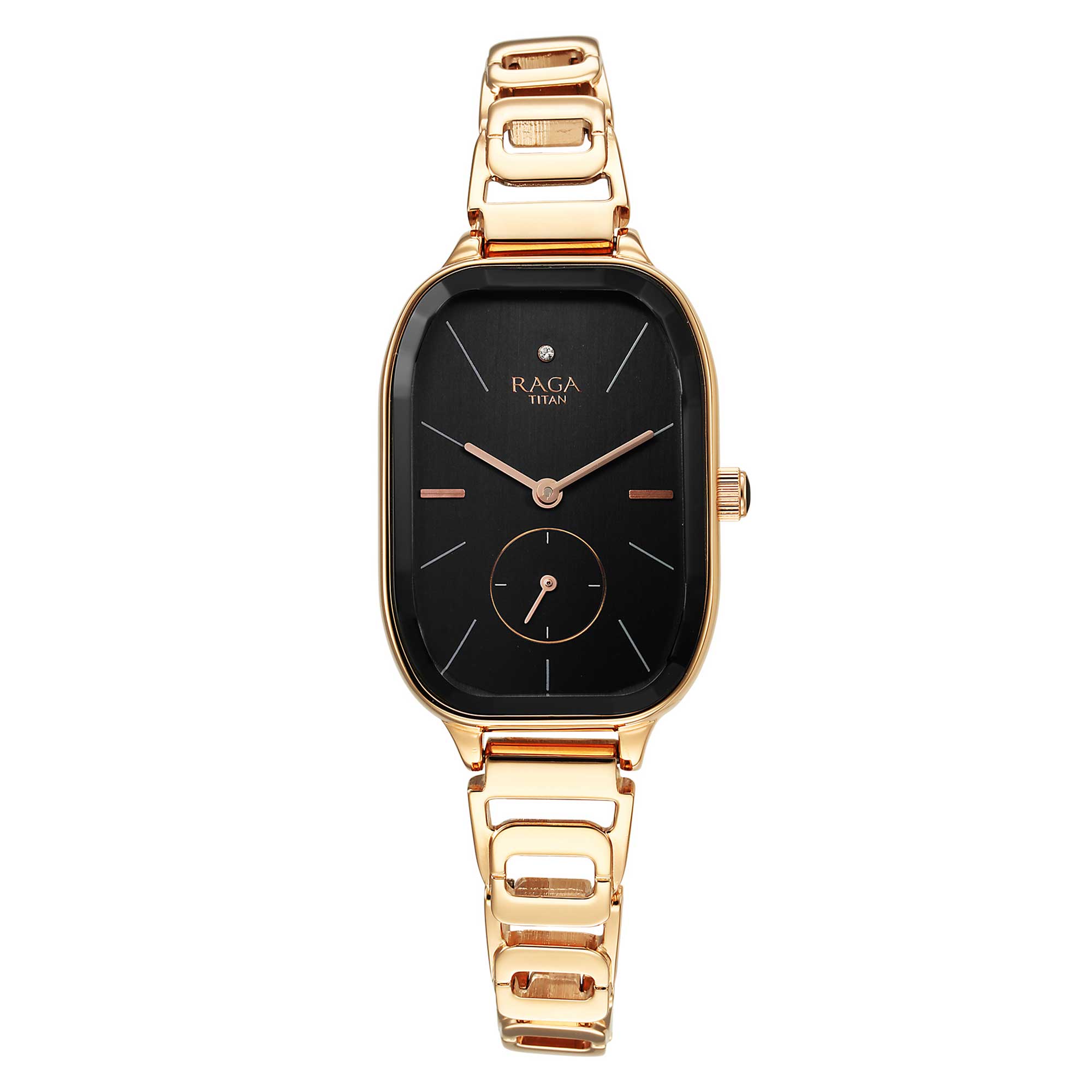 Titan Raga Chic Quartz Analog Black Dial Rose Gold Metal Strap