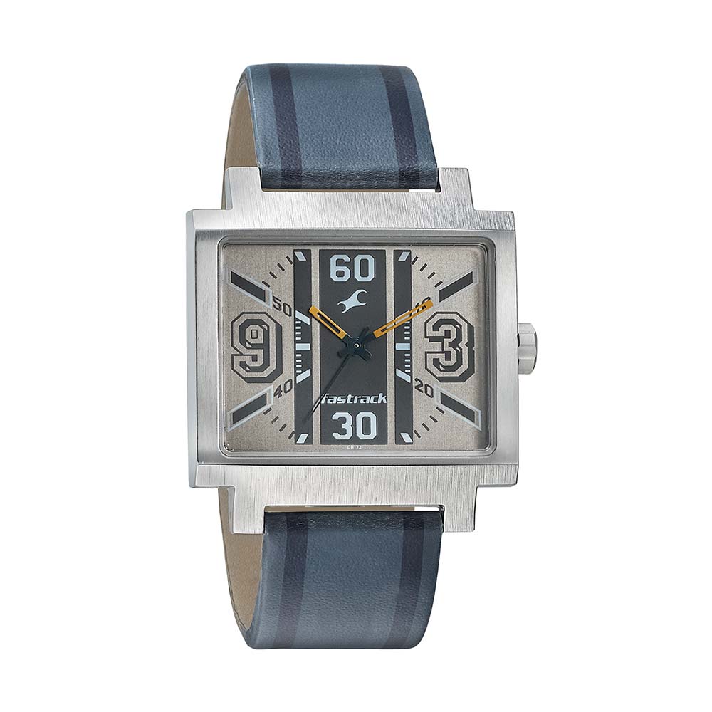 Fastrack Varsity Quartz Analog Grey Dial Leather Strap Watch for