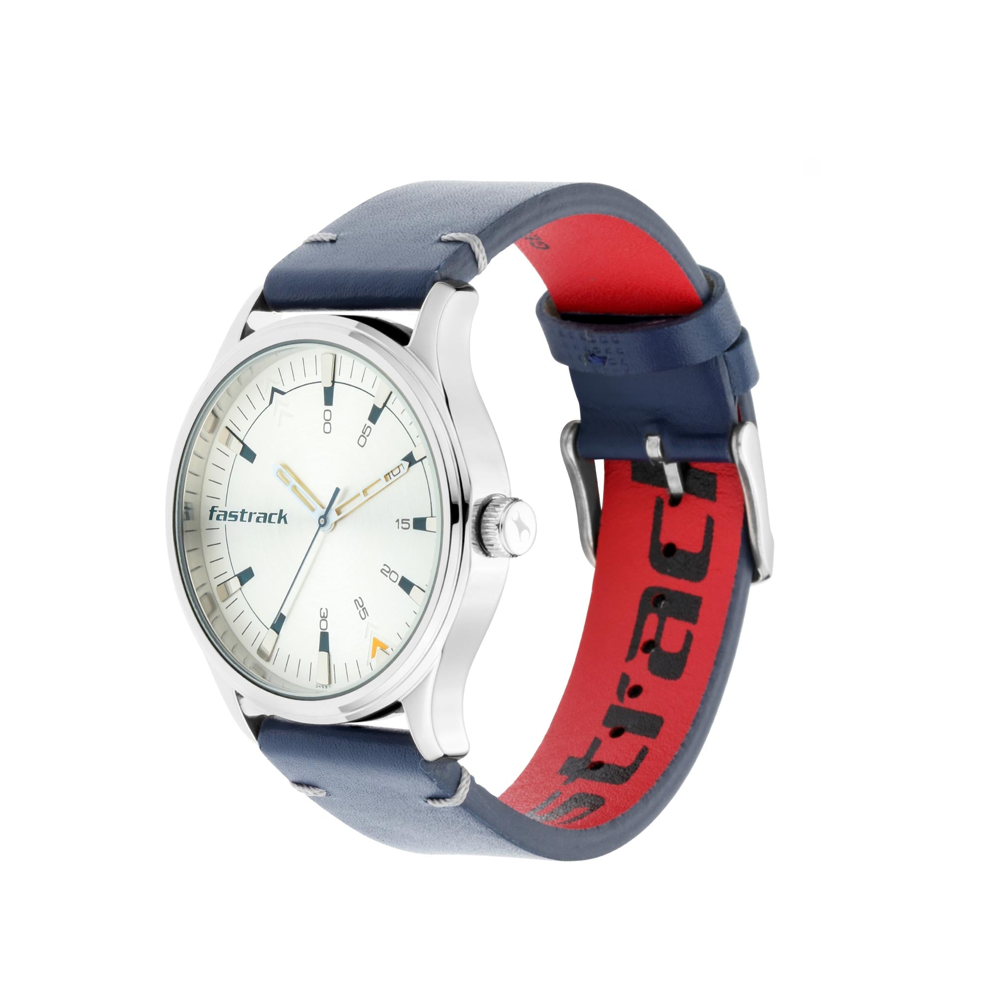 Fastrack I Love Me Quartz Analog Silver Dial Leather Strap Watch for Guys