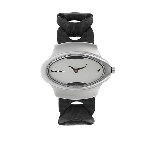 Fastrack Quartz Analog Silver Dial Leather Strap Watch for Girls