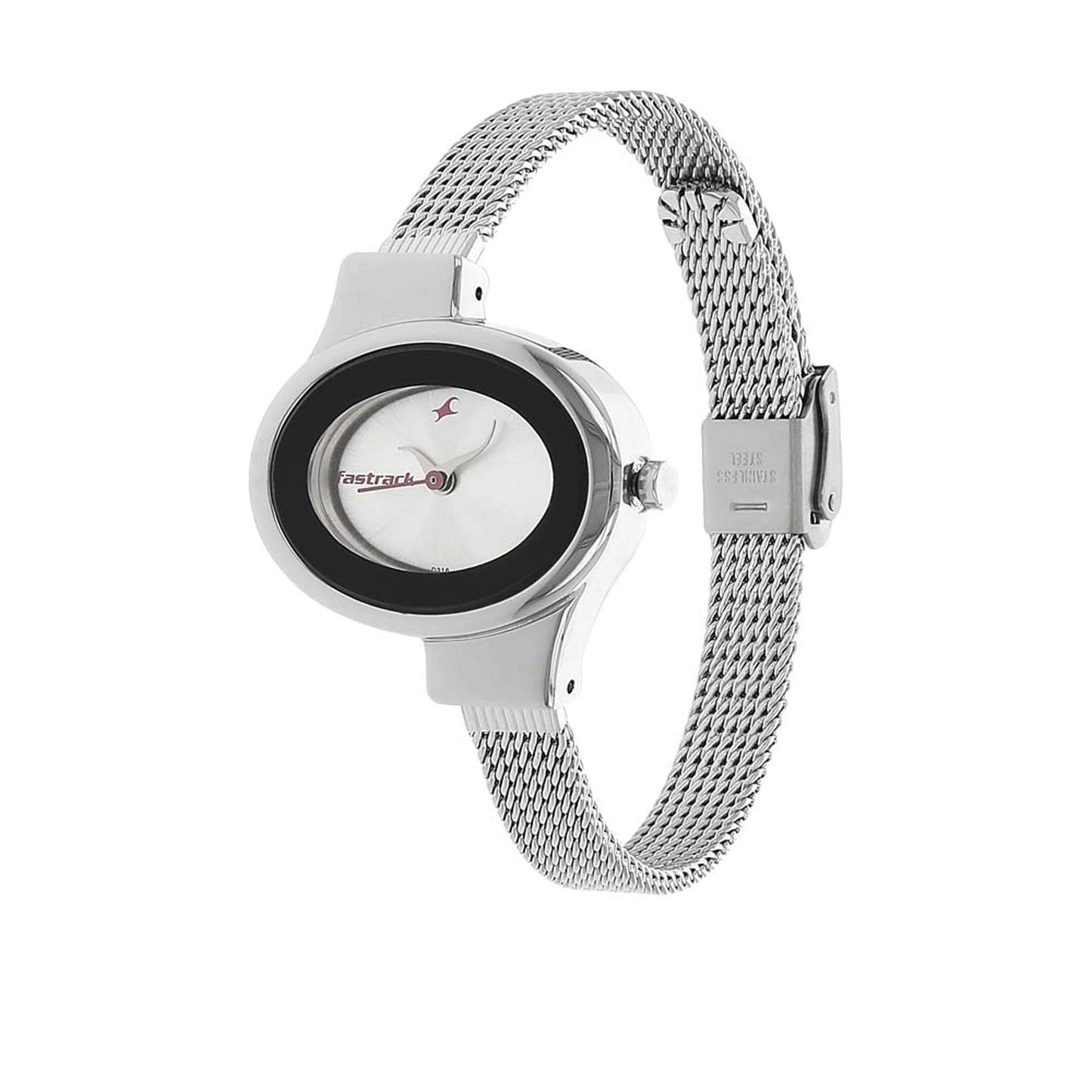 Fastrack Quartz Analog Black Dial Stainless Steel Strap Watch for Girls