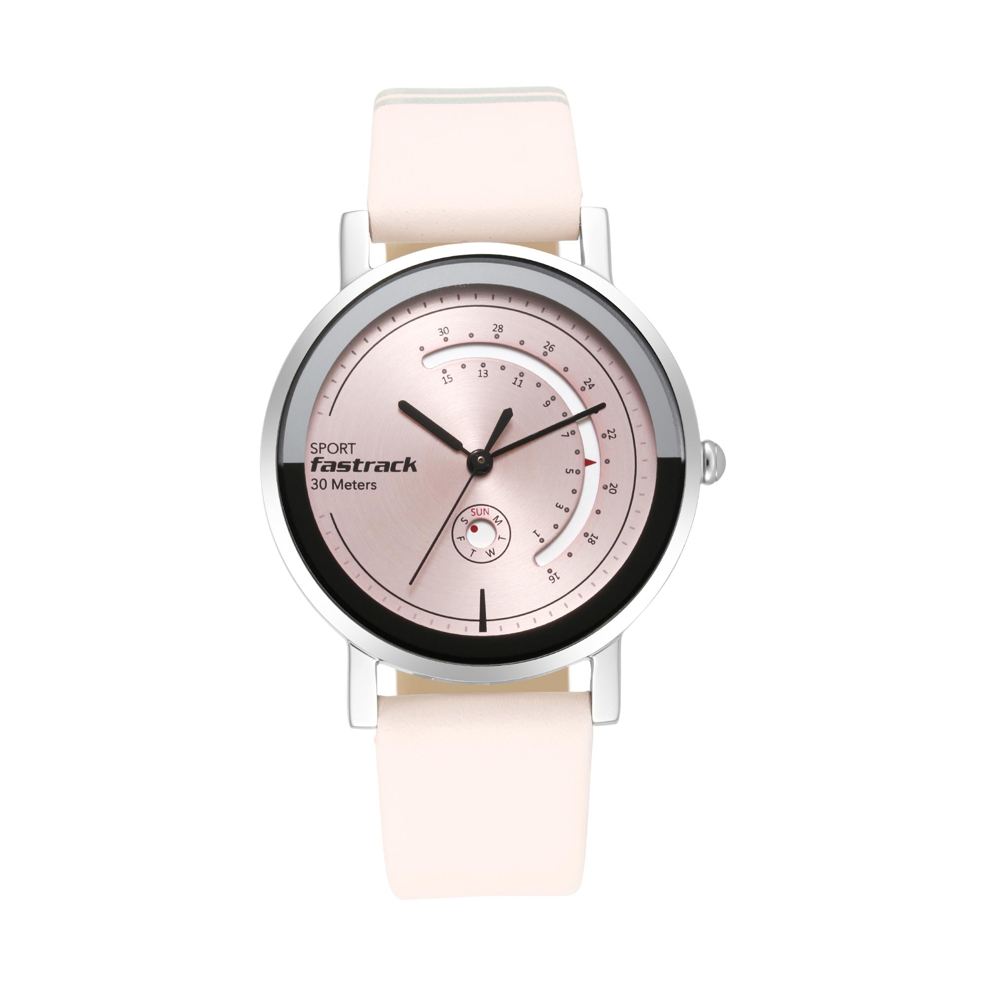 Fastrack Wear Your Look Quartz Analog with Day and Date Pink Dial Leather Strap Watch for Girls