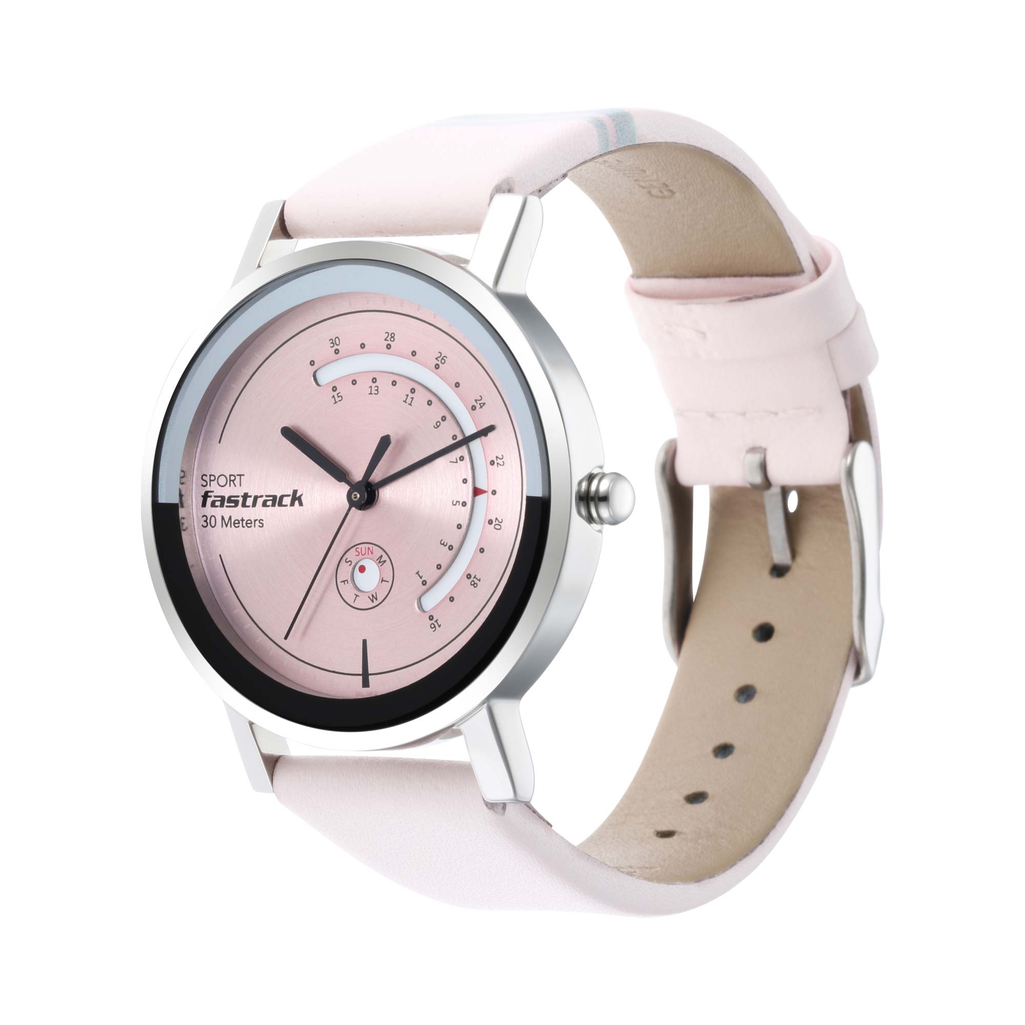 Fastrack Wear Your Look Quartz Analog with Day and Date Pink Dial Leather Strap Watch for Girls