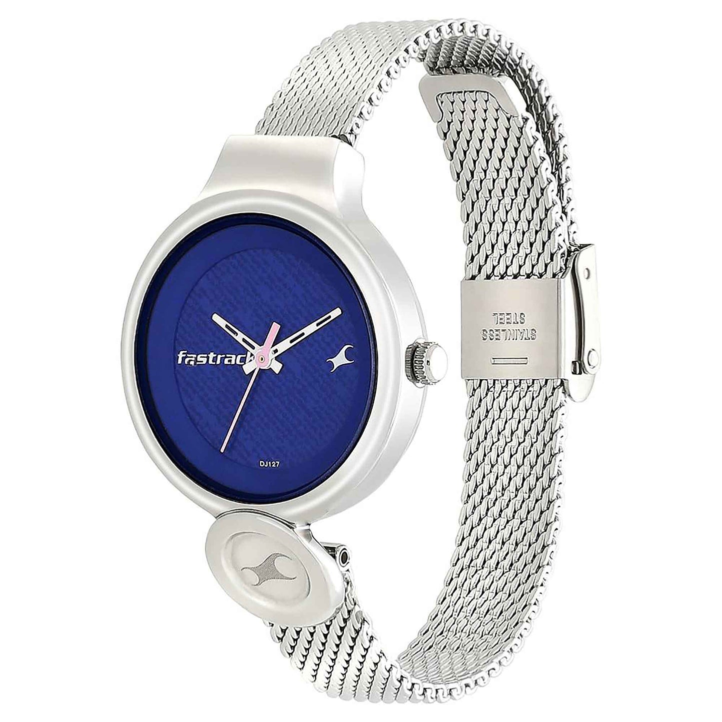 Fastrack Denim Quartz Analog Blue Dial Stainless Steel Strap Watch for Girls