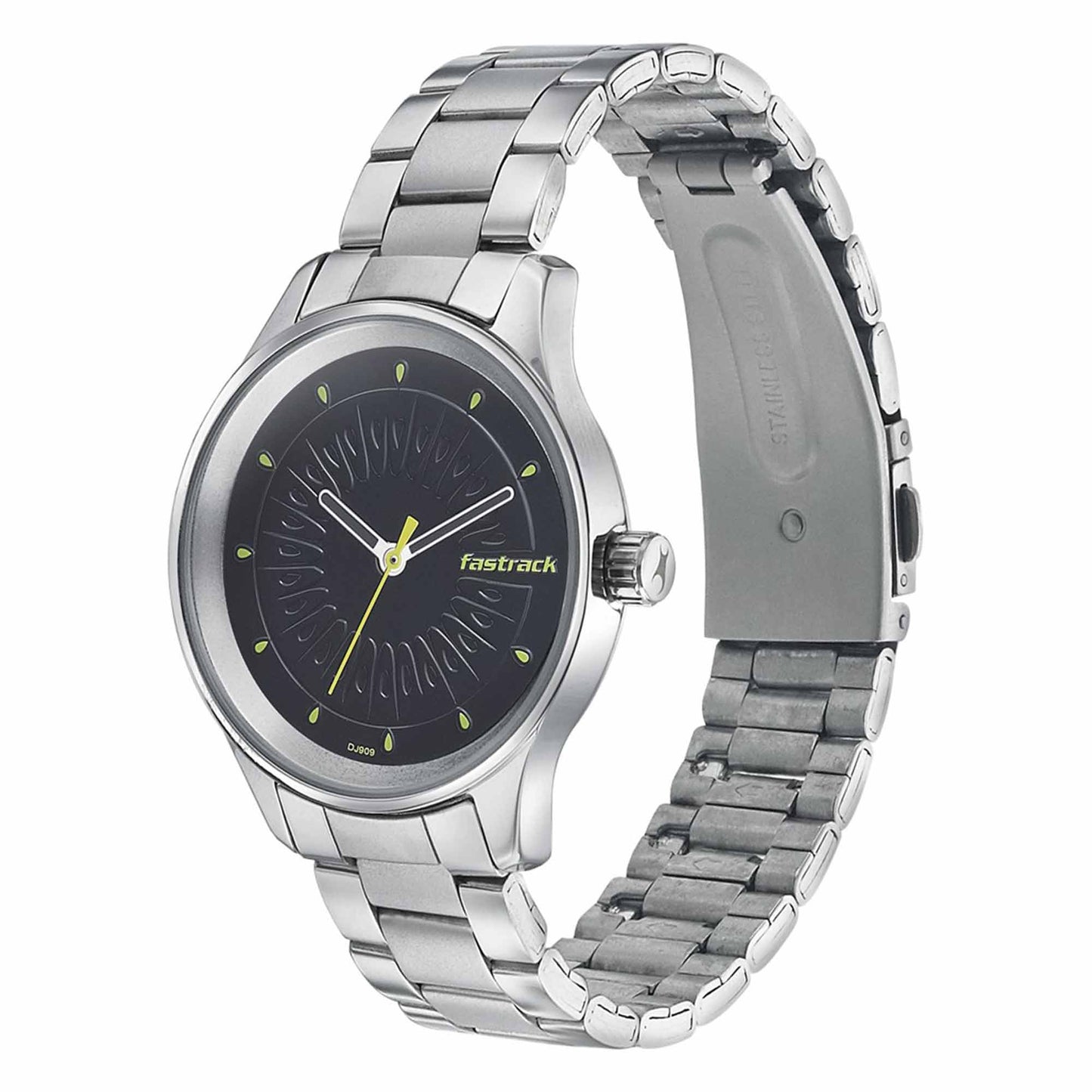 Fastrack Quartz Analog Black Dial Stainless Steel Strap Watch for Girls