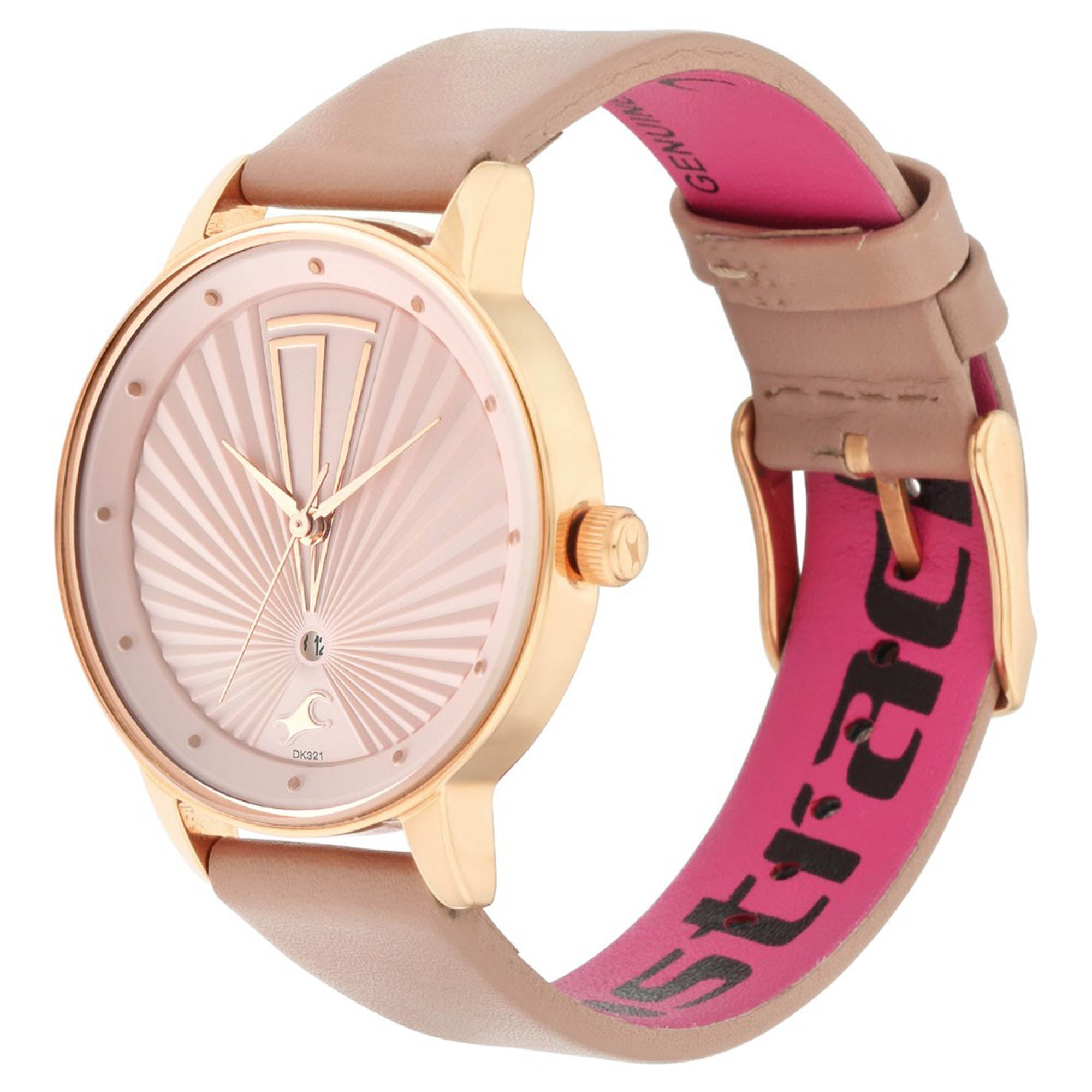 Fastrack Fastrack Ruffles Quartz Analog with Date Pink Dial Leather Strap Watch for Girls