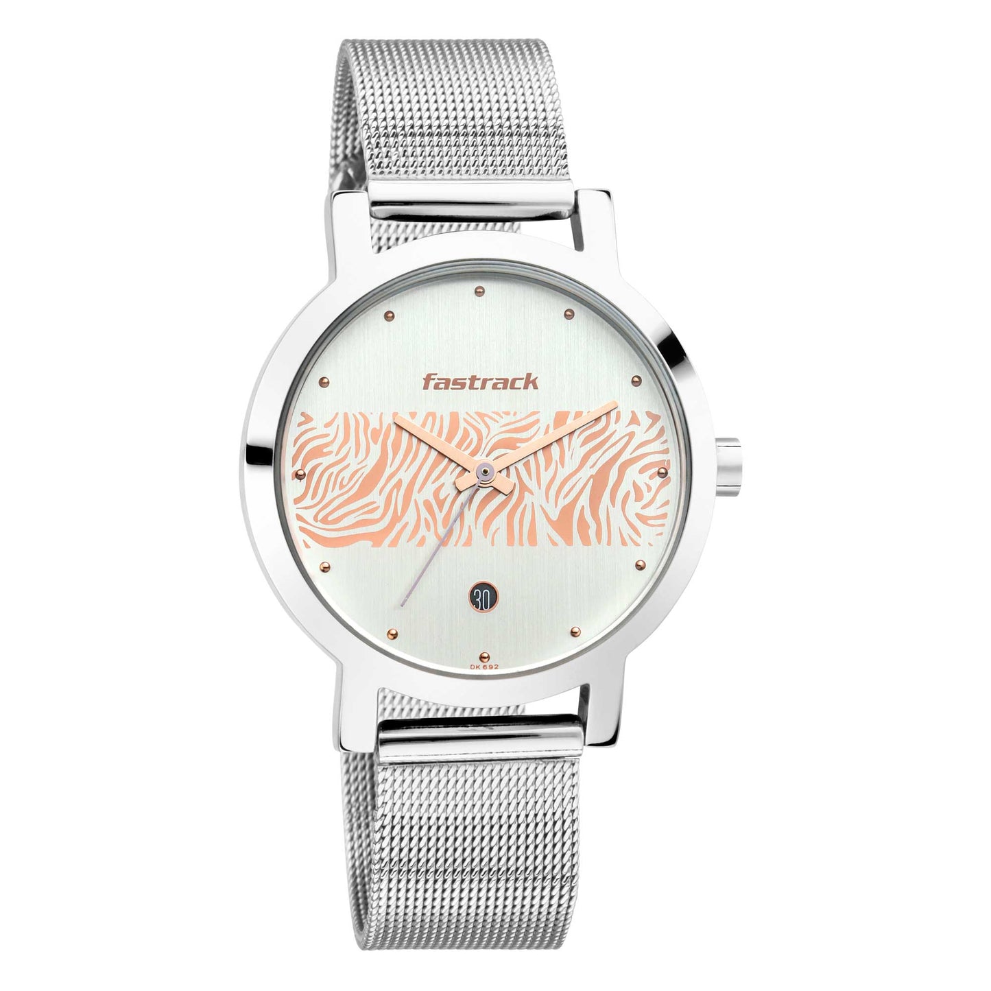 Fastrack Fastrack Animal Print Quartz Analog with Date Bicolour Dial Stainless Steel Strap Watch for Girls