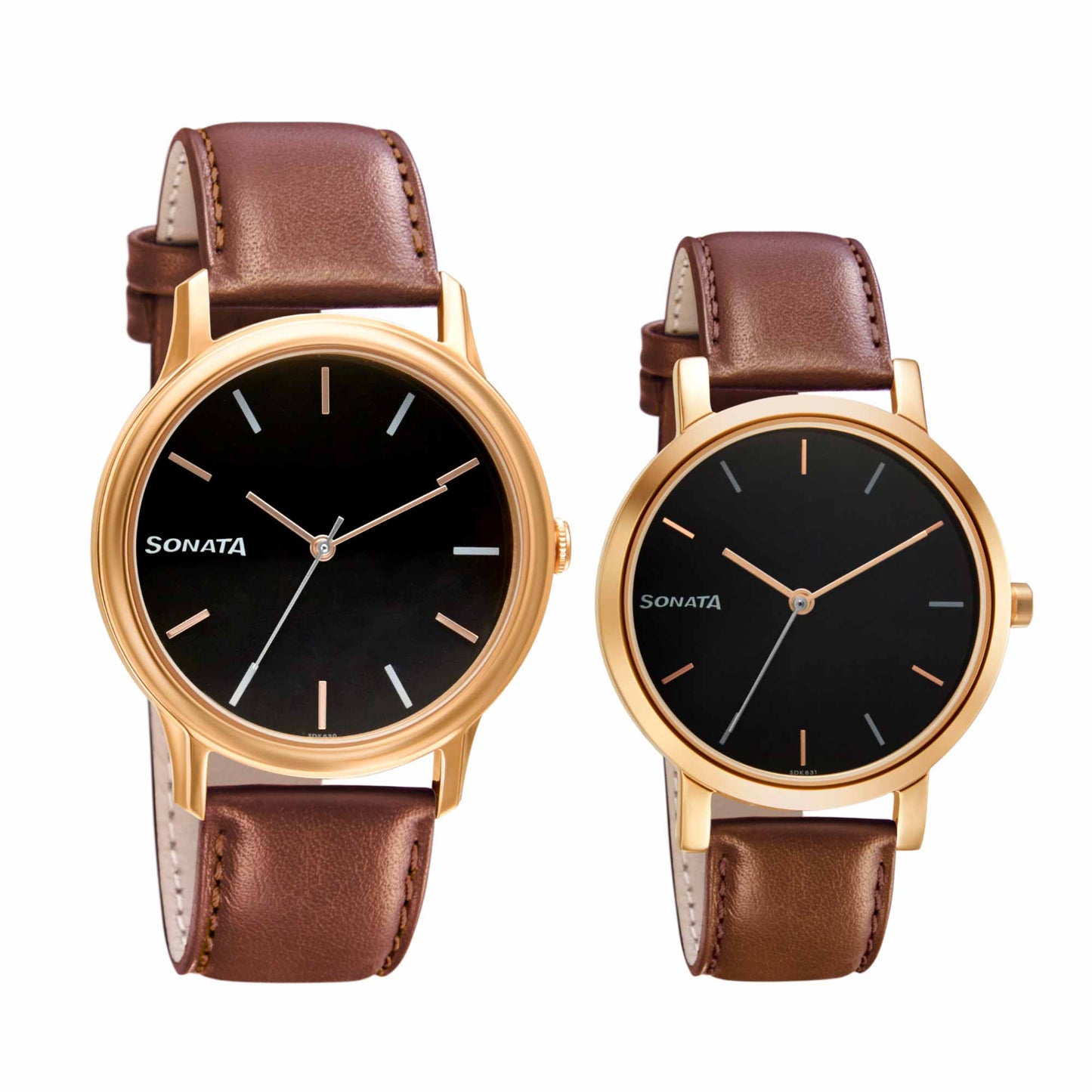 Sonata Quartz Analog Black Dial Leather Strap Watch for Couple