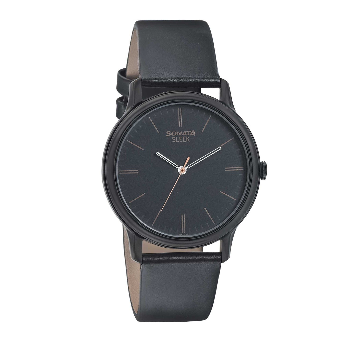 Sonata Quartz Analog Black Dial Leather Strap Watch for Men