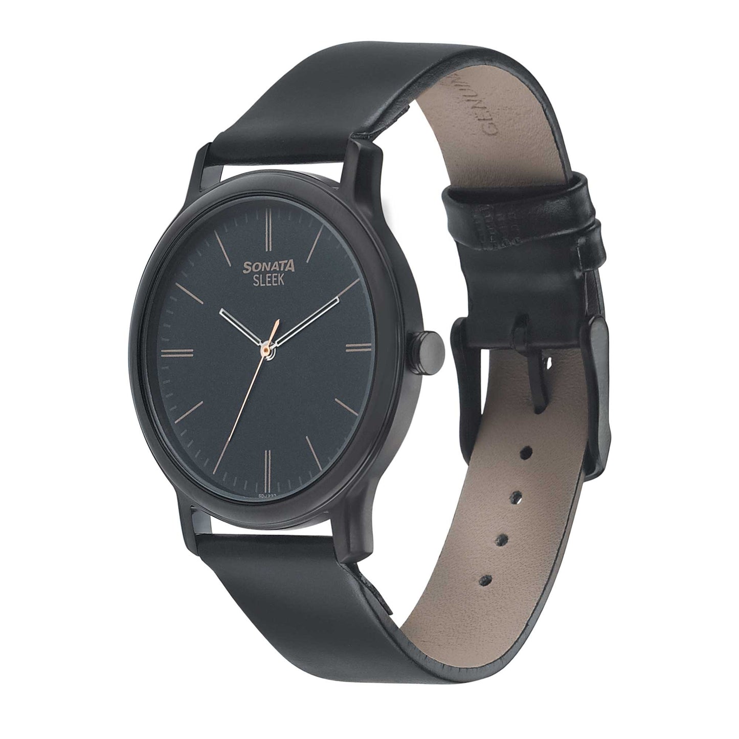 Sonata Quartz Analog Black Dial Leather Strap Watch for Men