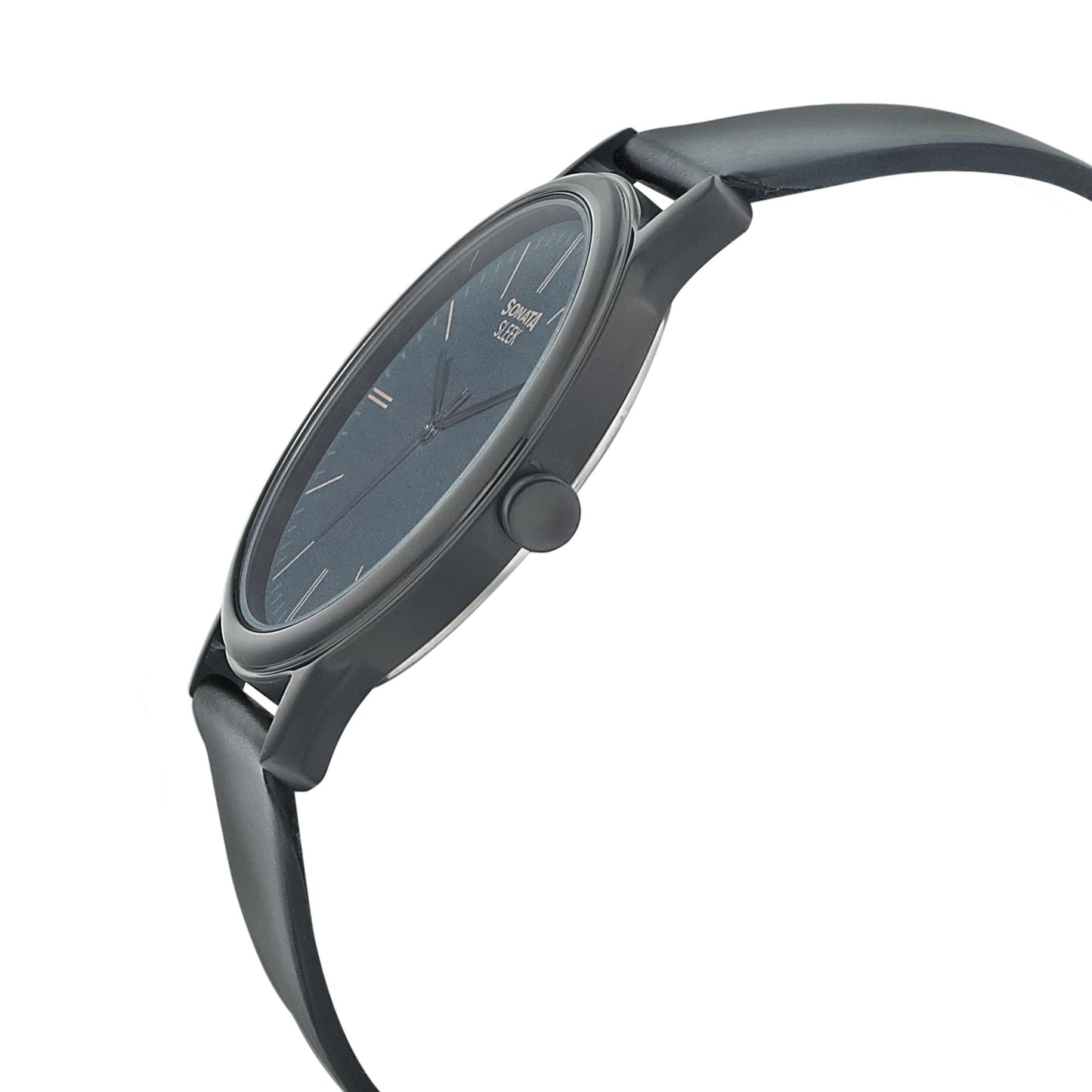 Sonata Quartz Analog Black Dial Leather Strap Watch for Men