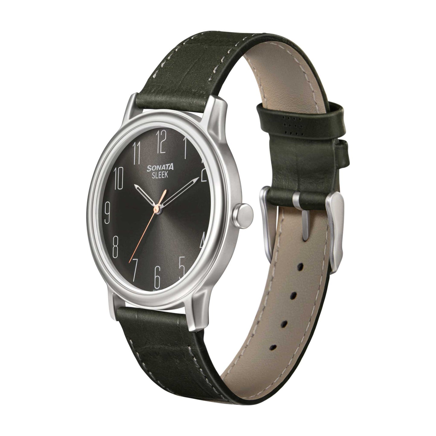 Sonata Quartz Analog Grey Dial Leather Strap Watch for Men