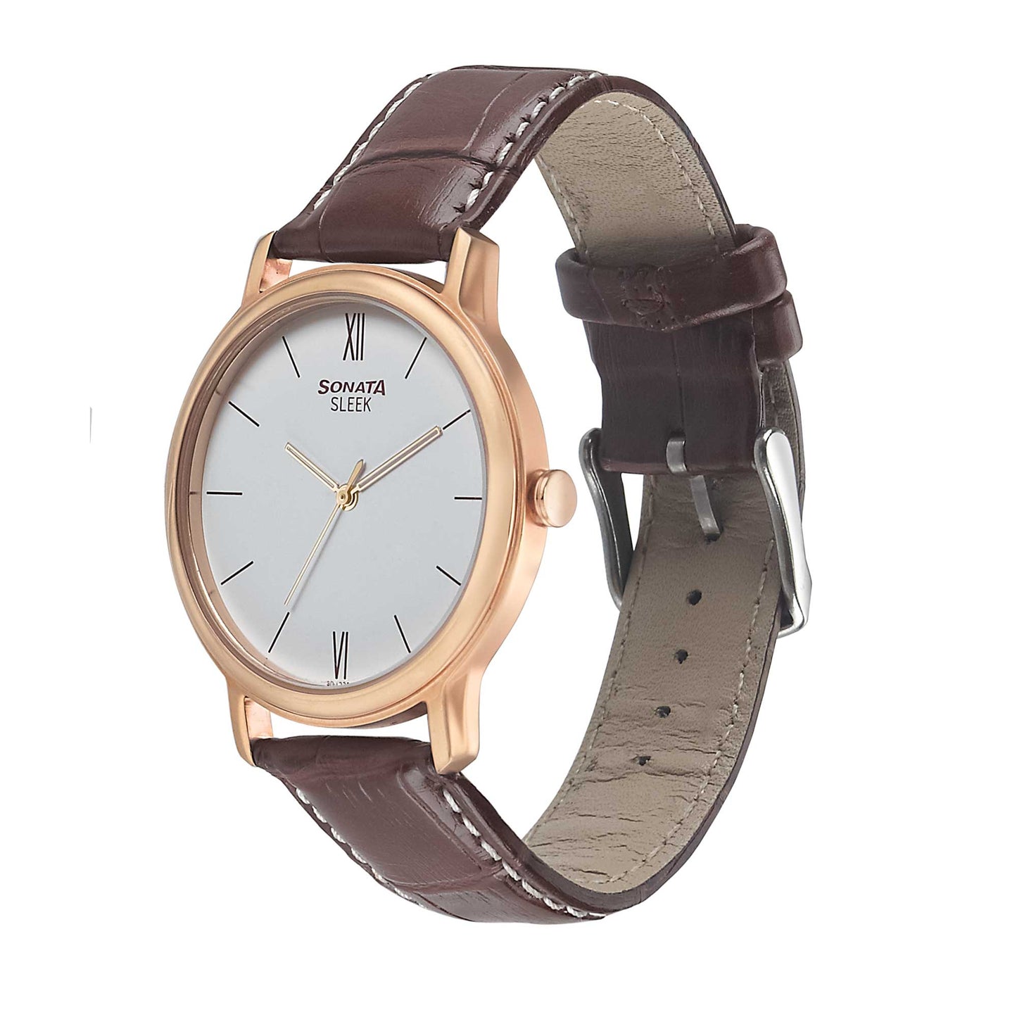 Sonata Quartz Analog White Dial Leather Strap Watch for Men