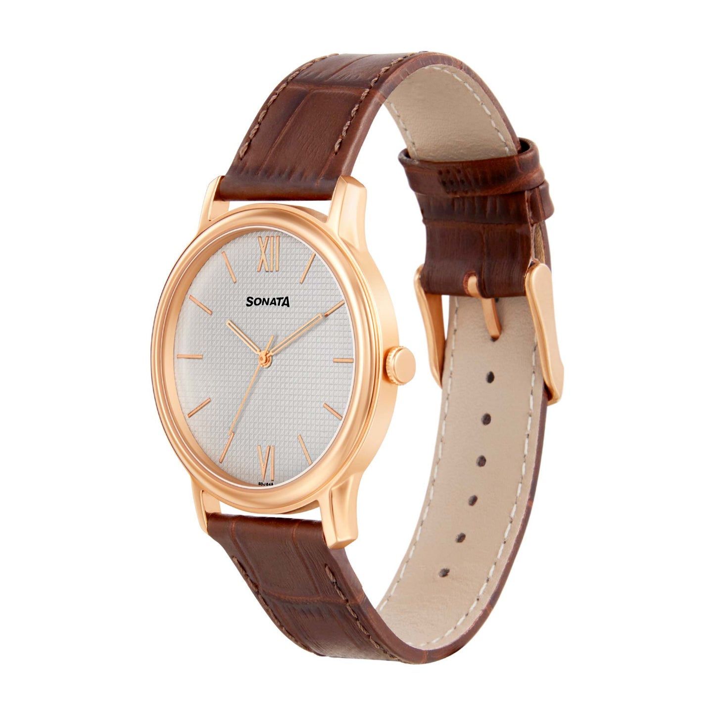 Sonata Quartz Analog White Dial Leather Strap Watch for Men