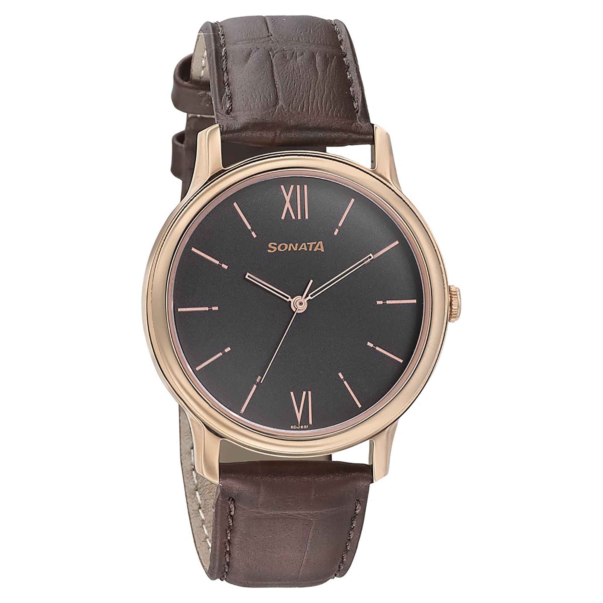 Sonata Quartz Analog Grey Dial Leather Strap Watch for Men