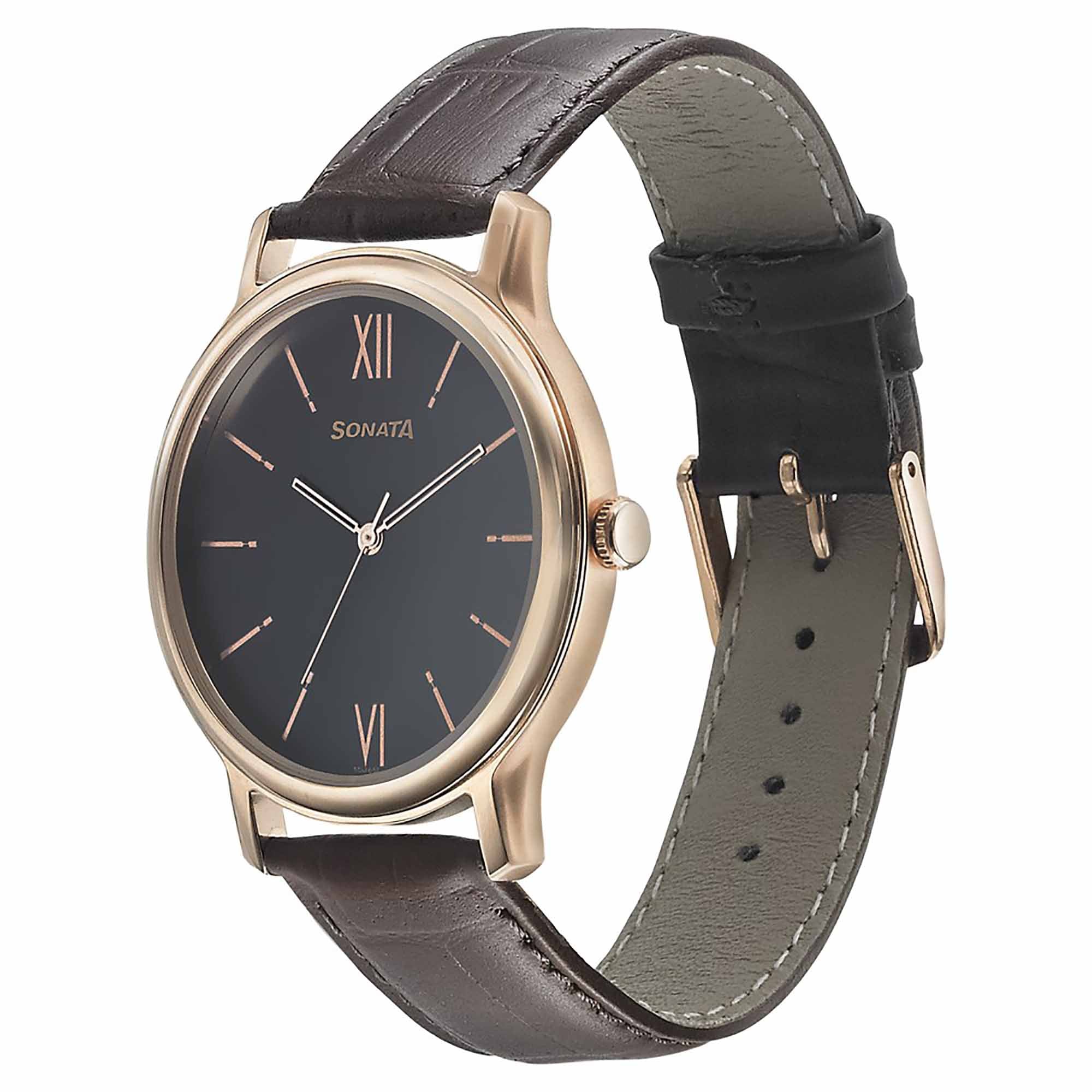 Sonata Quartz Analog Grey Dial Leather Strap Watch for Men