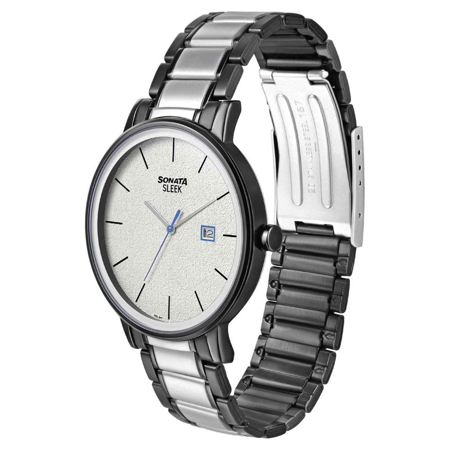 Sonata Quartz Analog with Date Stainless Steel Strap Watch for Men