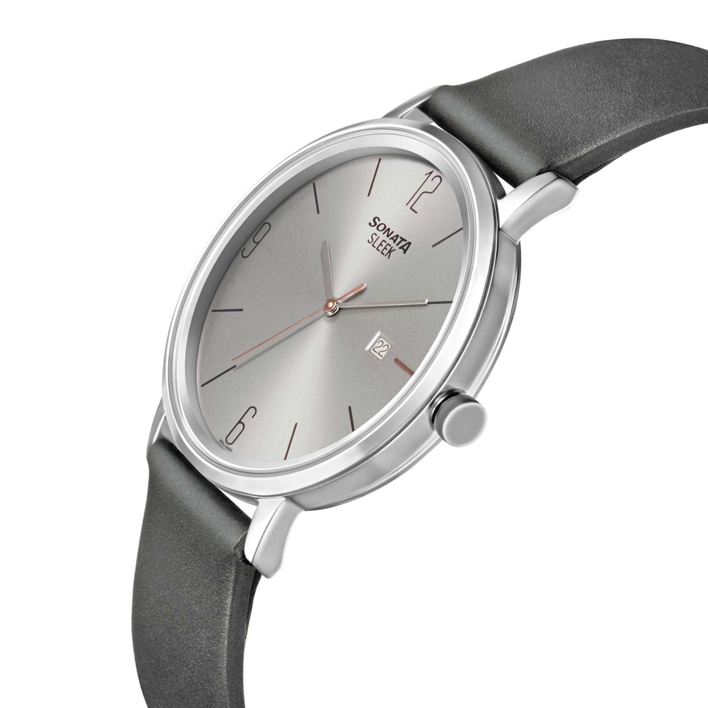 Sonata Quartz Analog with Date Grey Dial Leather Strap Watch for Men