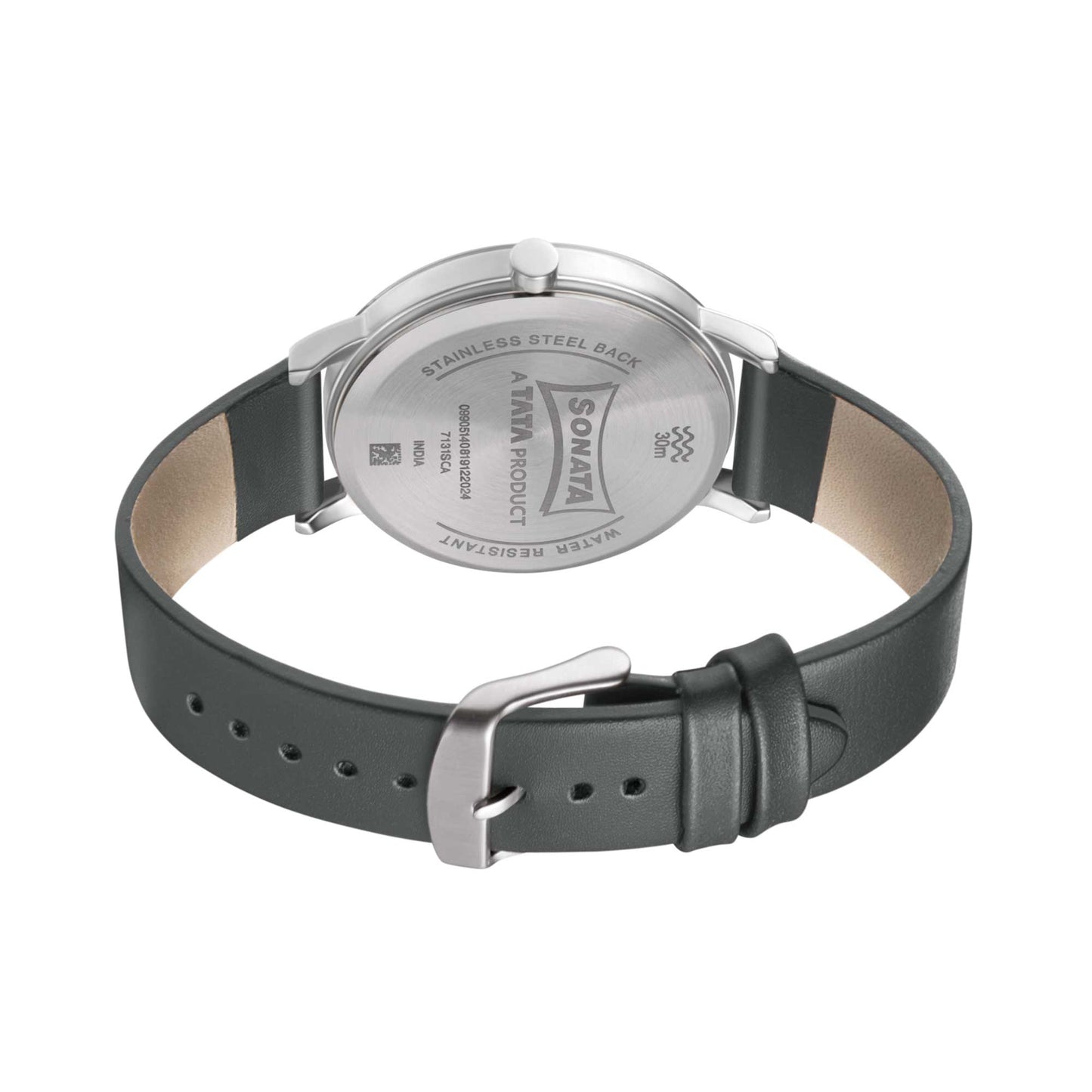 Sonata Quartz Analog with Date Grey Dial Leather Strap Watch for Men