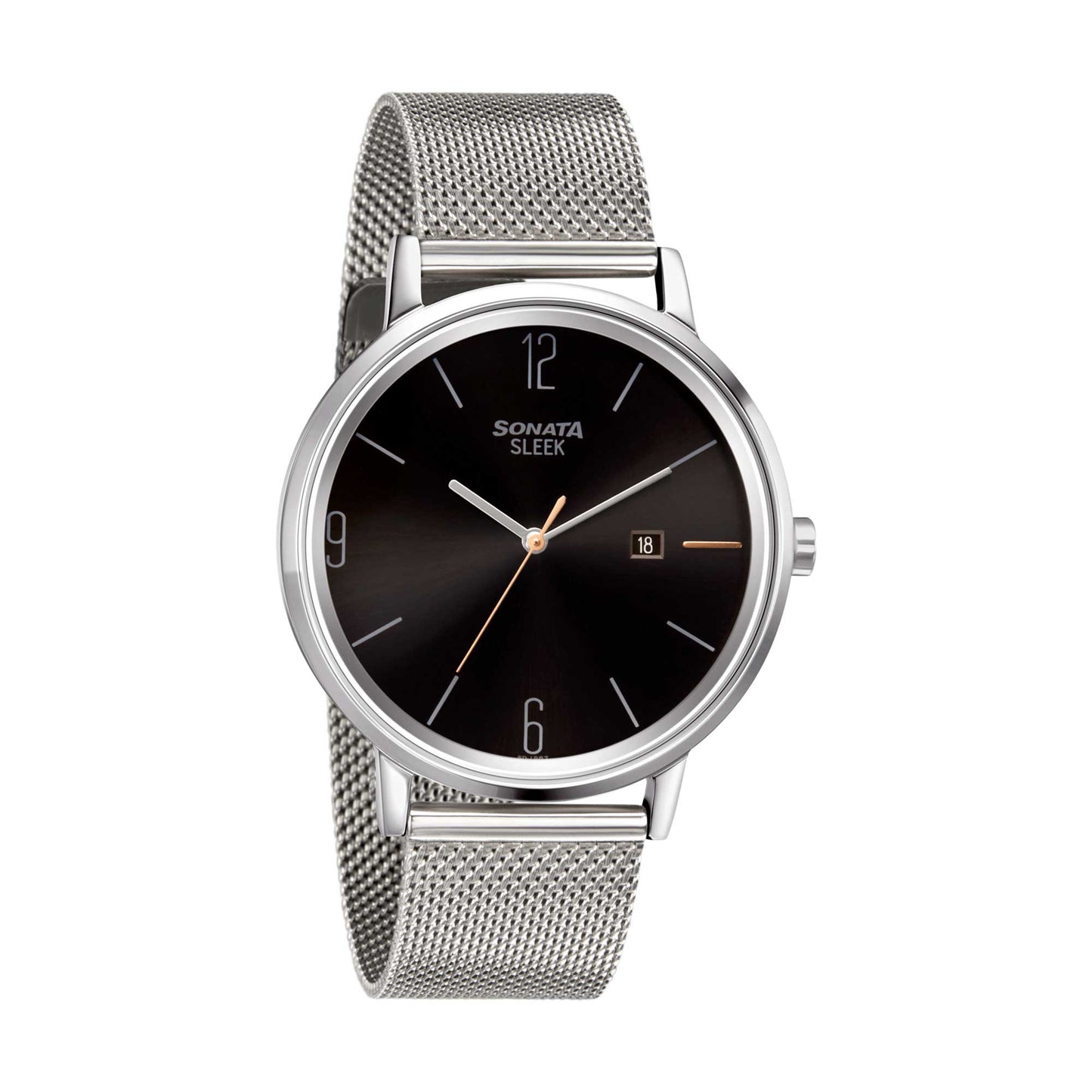 Sonata Quartz Analog with Date Black Dial Stainless Steel Strap Watch for Men