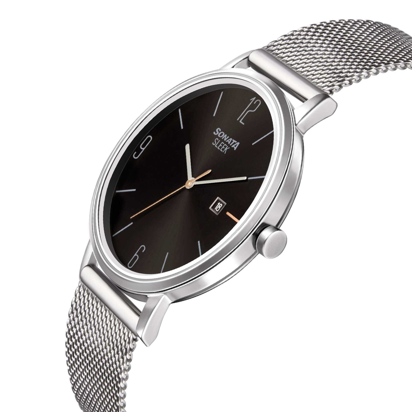 Sonata Quartz Analog with Date Black Dial Stainless Steel Strap Watch for Men