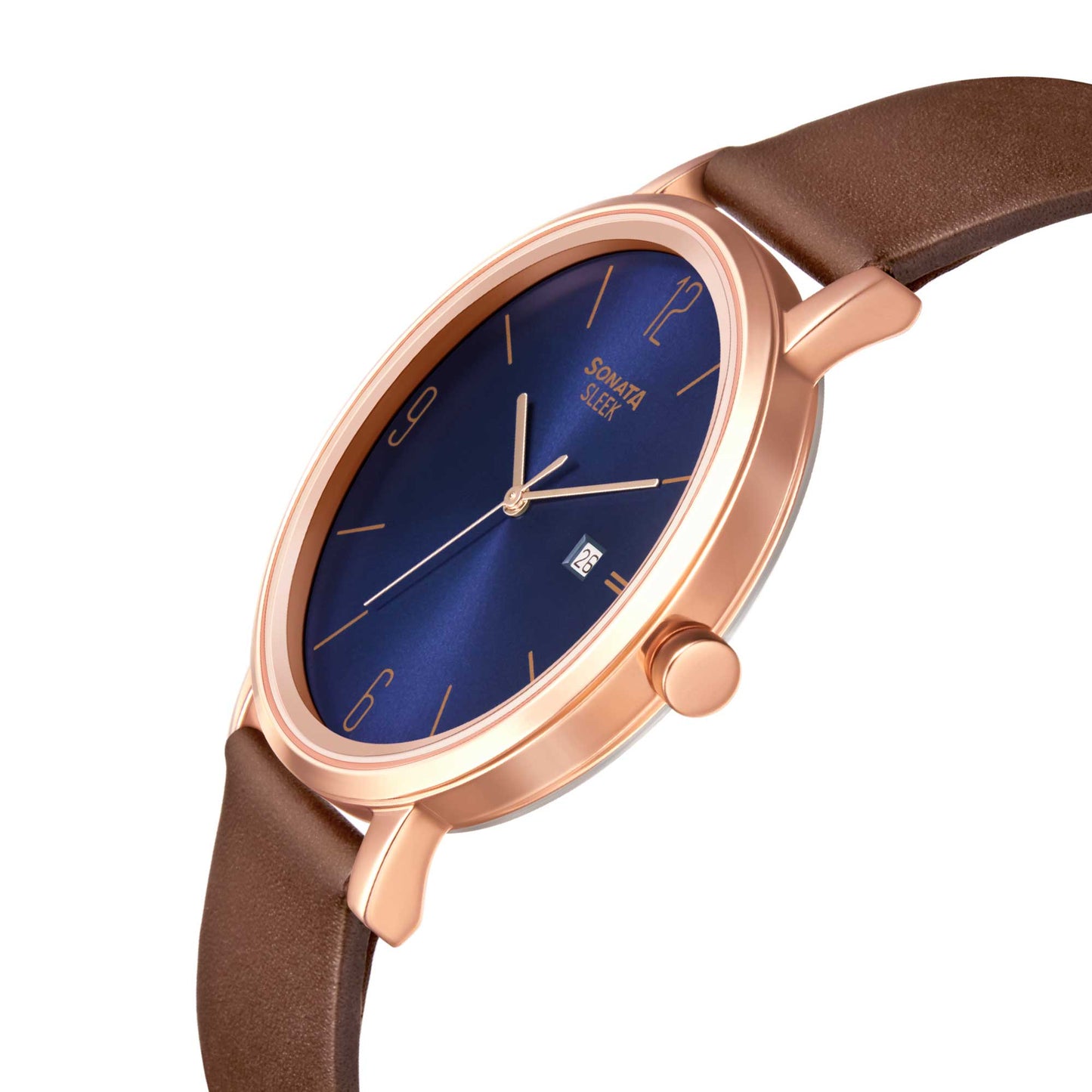 Sonata Quartz Analog with Date Blue Dial Leather Strap Watch for Men