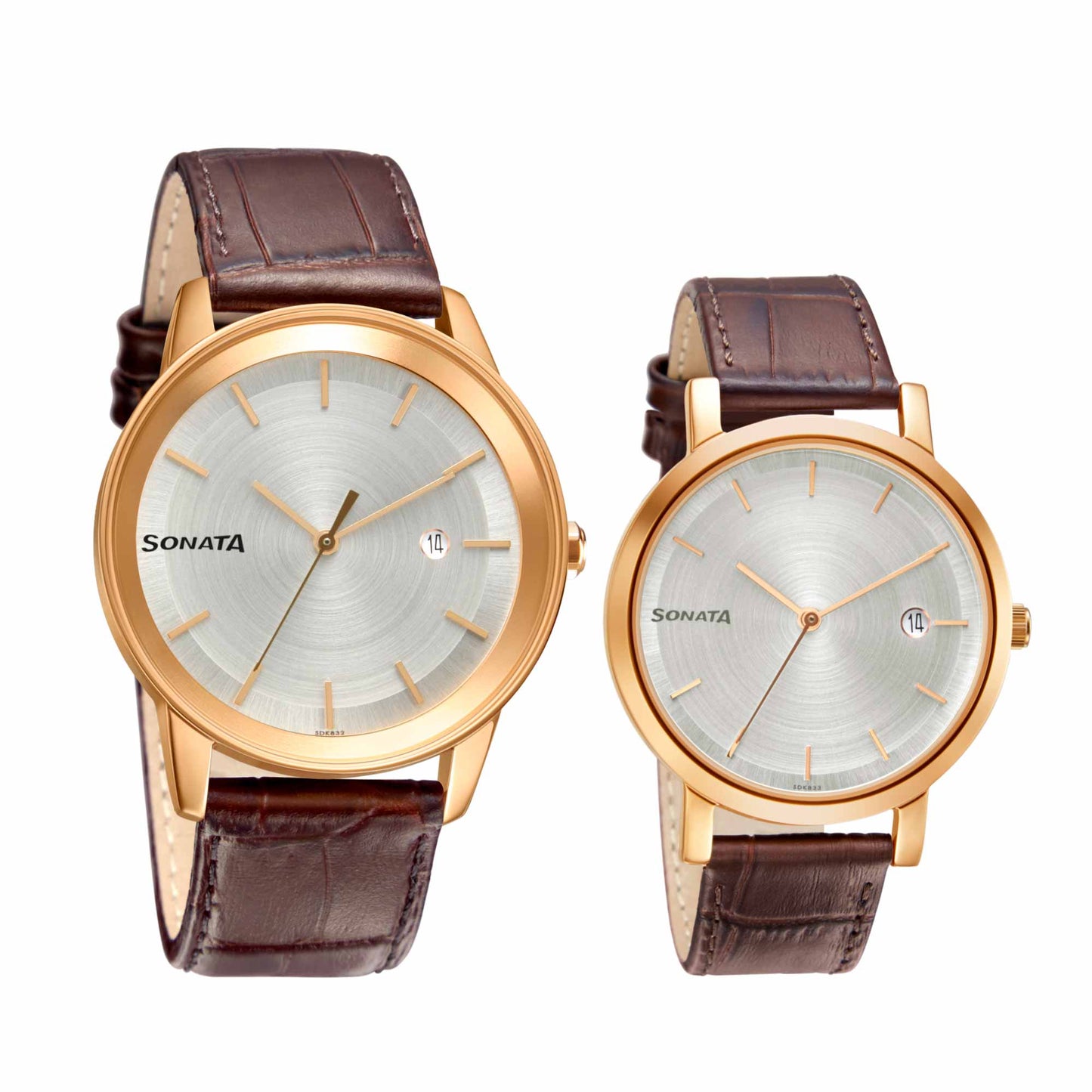 Sonata Quartz Analog with Date White Dial Leather Strap Watch for Couple