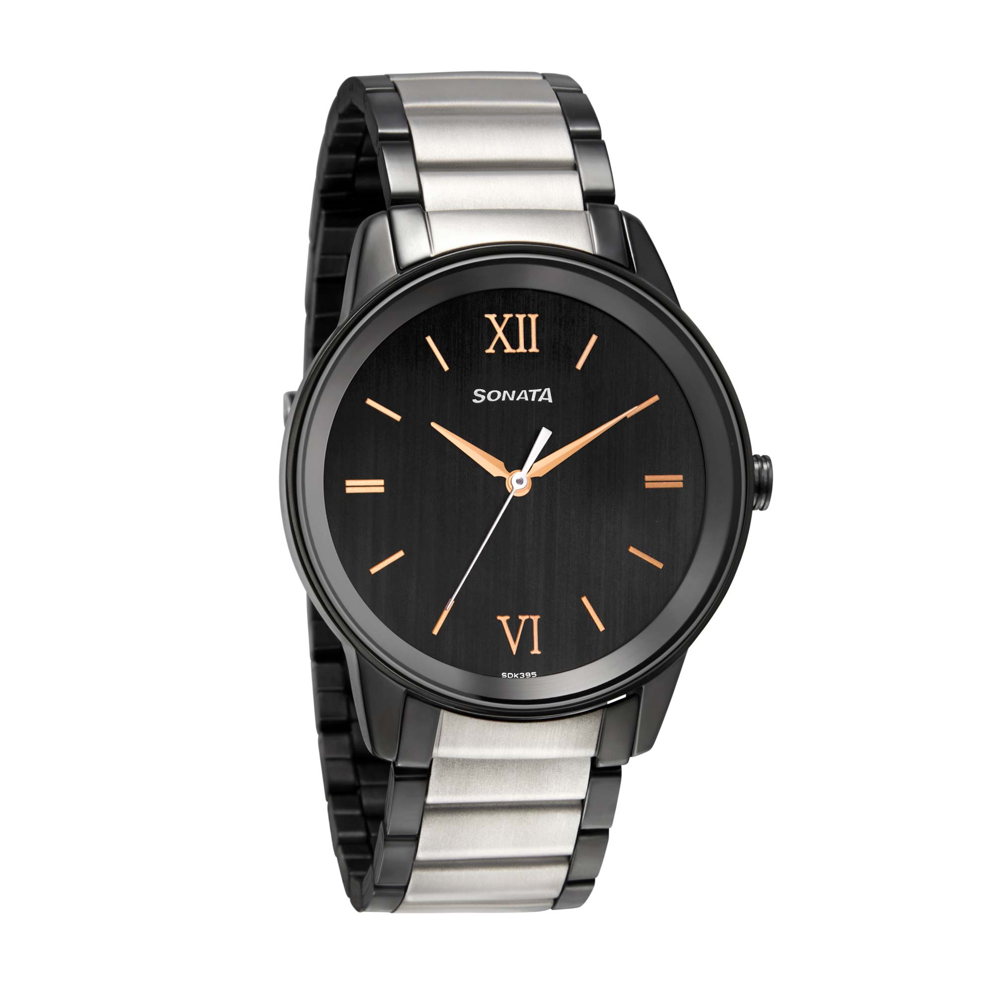 Sonata Quartz Analog Black Dial Metal Strap Watch for Men