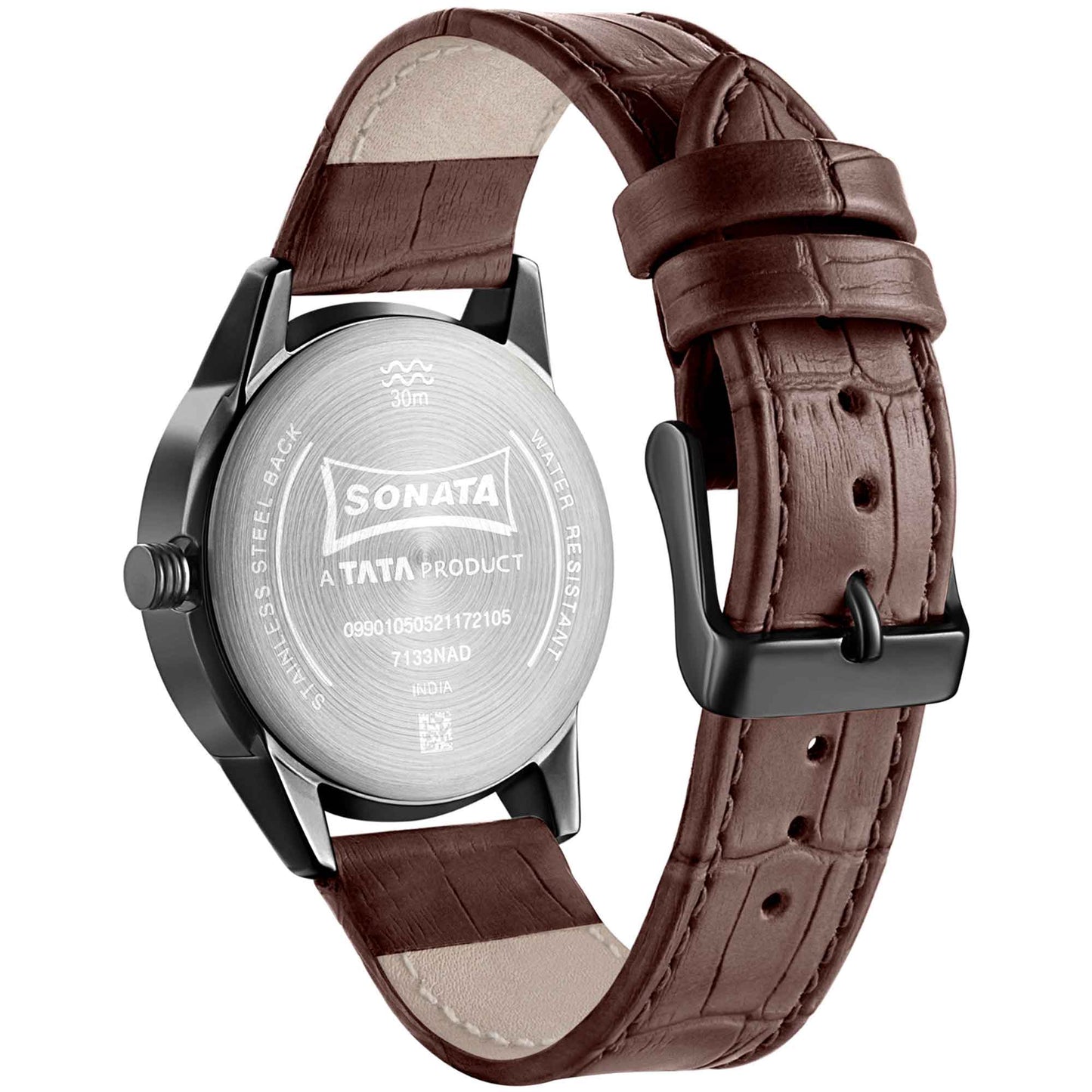 Sonata Quartz Multifunction Black Dial Leather Strap Watch for Men