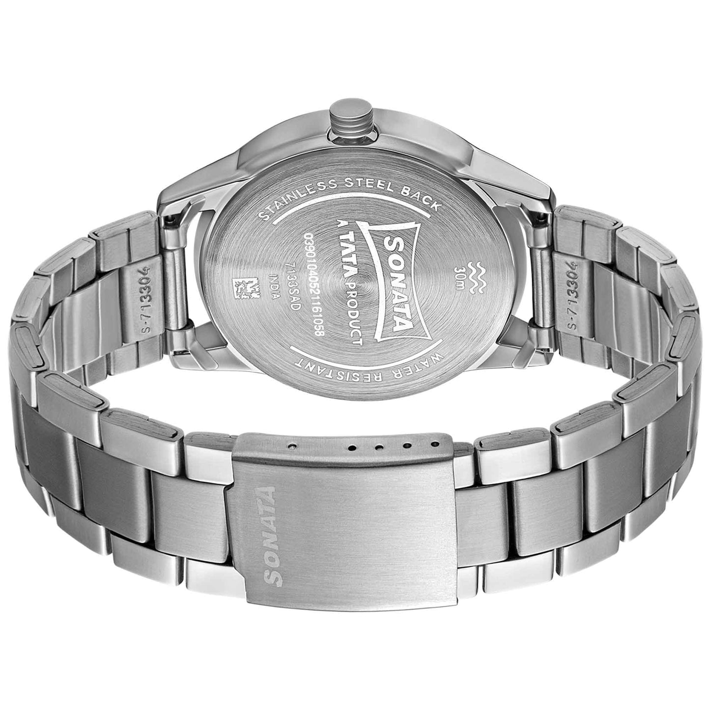 Sonata Quartz Multifunction Black Dial Stainless Steel Strap Watch for Men