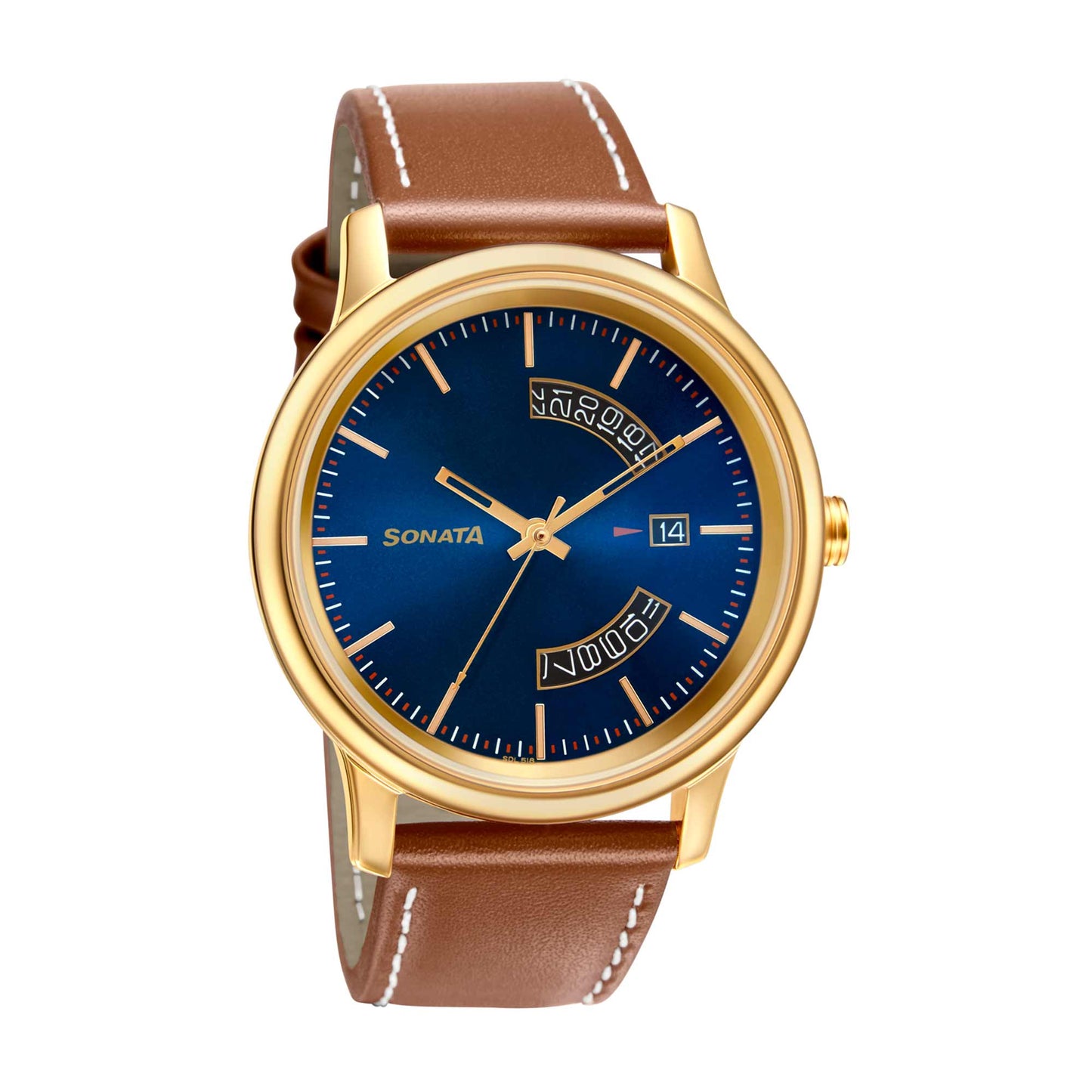 Sonata Quartz Analog with Date Leather Strap Watch for Men