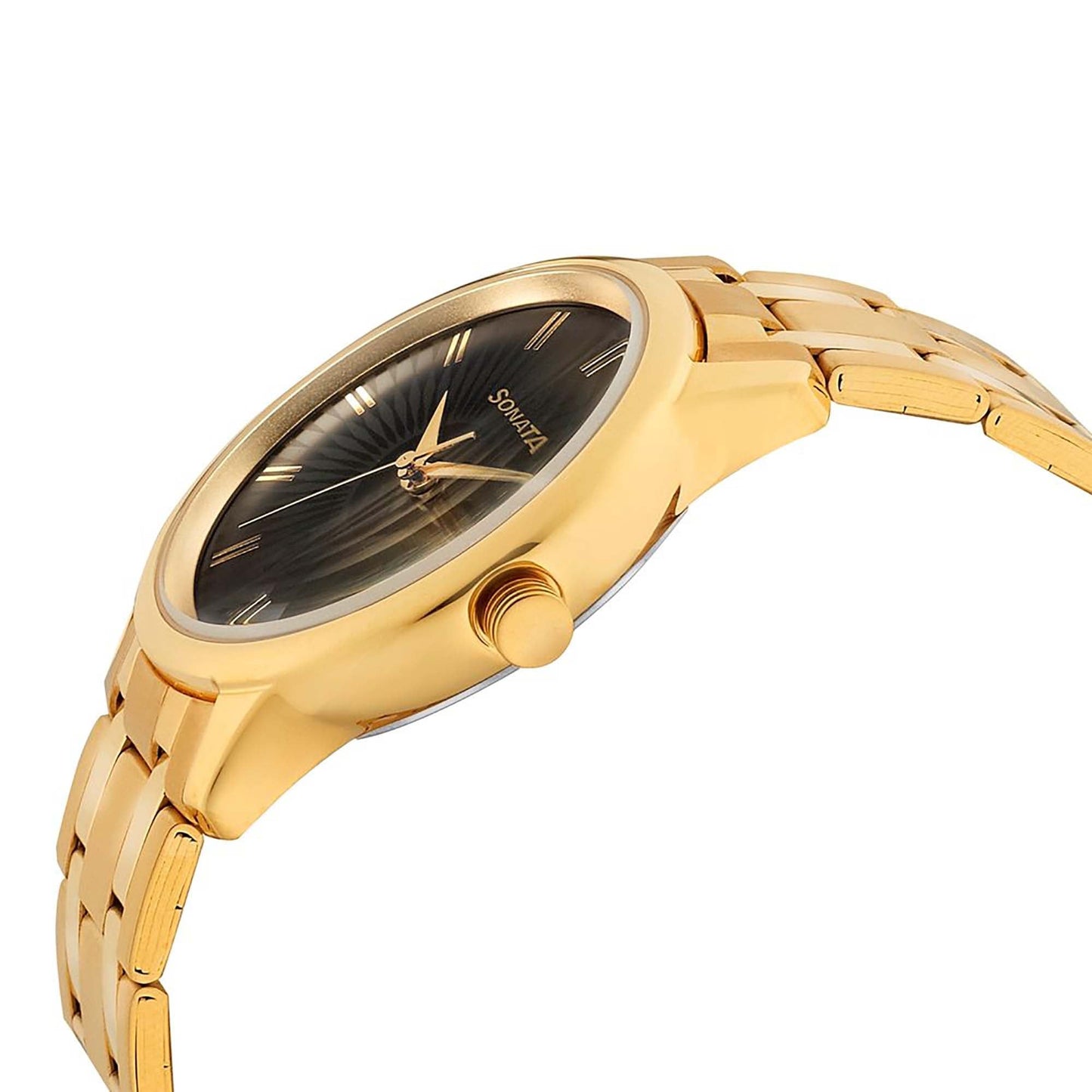 Sonata Quartz Analog Black Dial Metal Strap Watch for Men