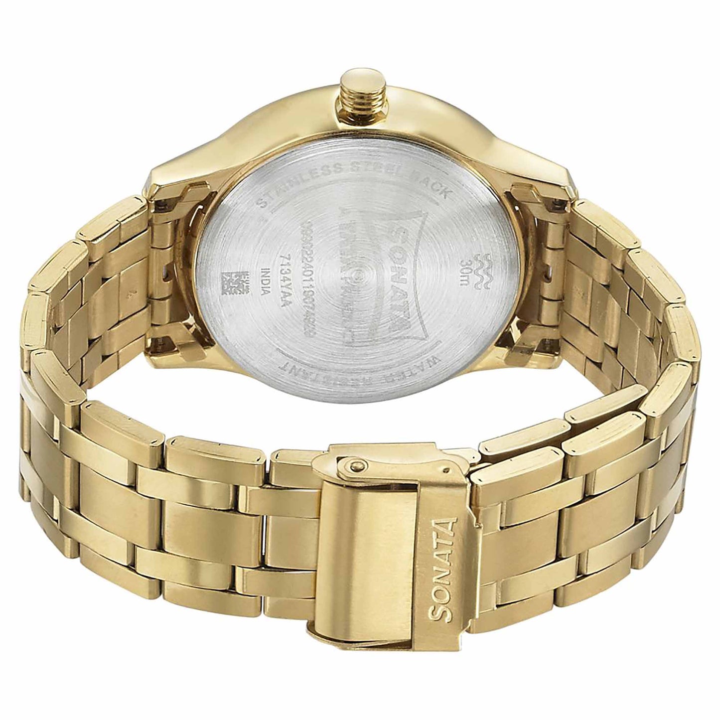Sonata Quartz Analog Black Dial Metal Strap Watch for Men